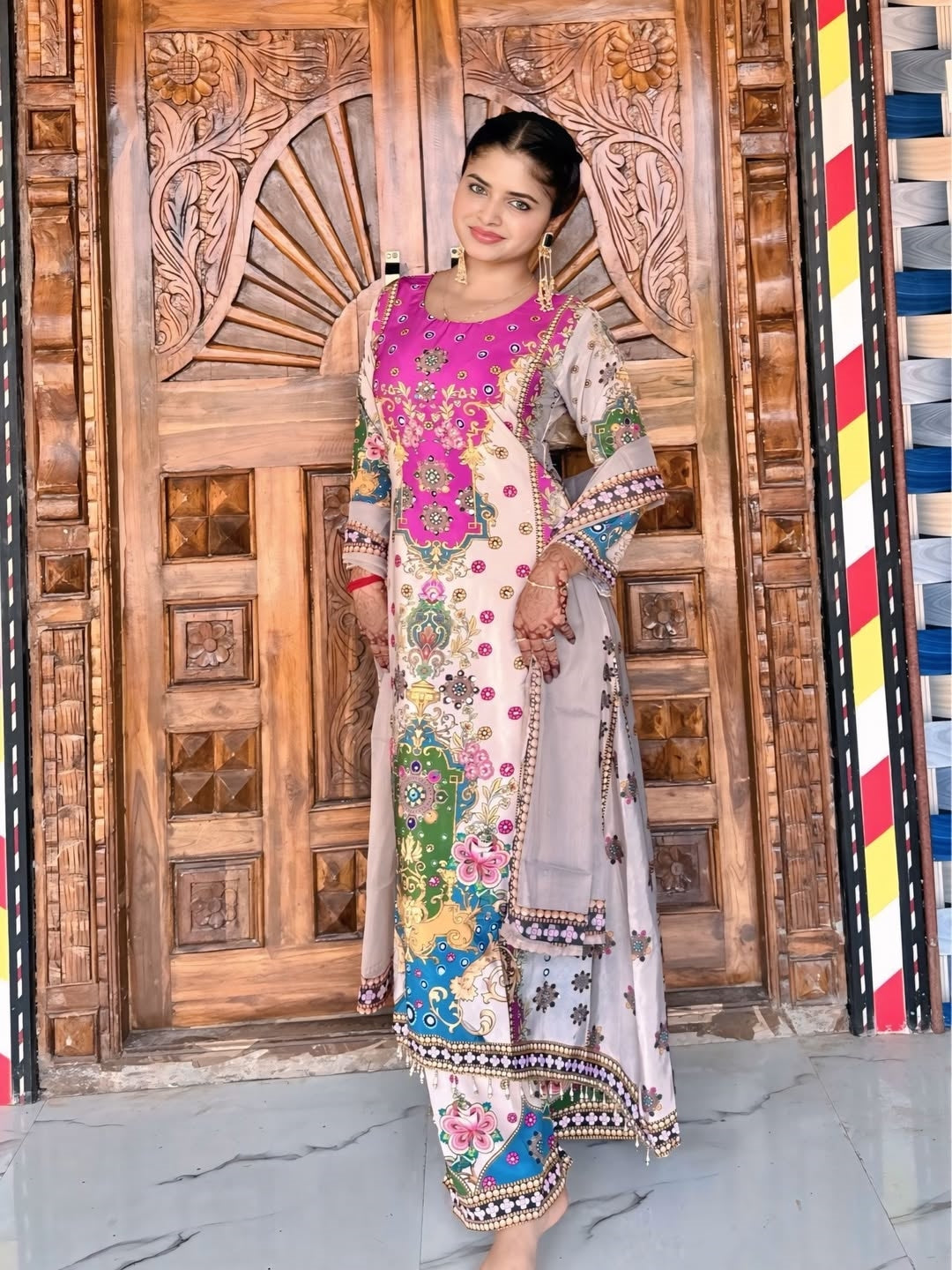 Ethnic Motifs Printed Regular Mirror Work Kurta with Trousers & Dupatta