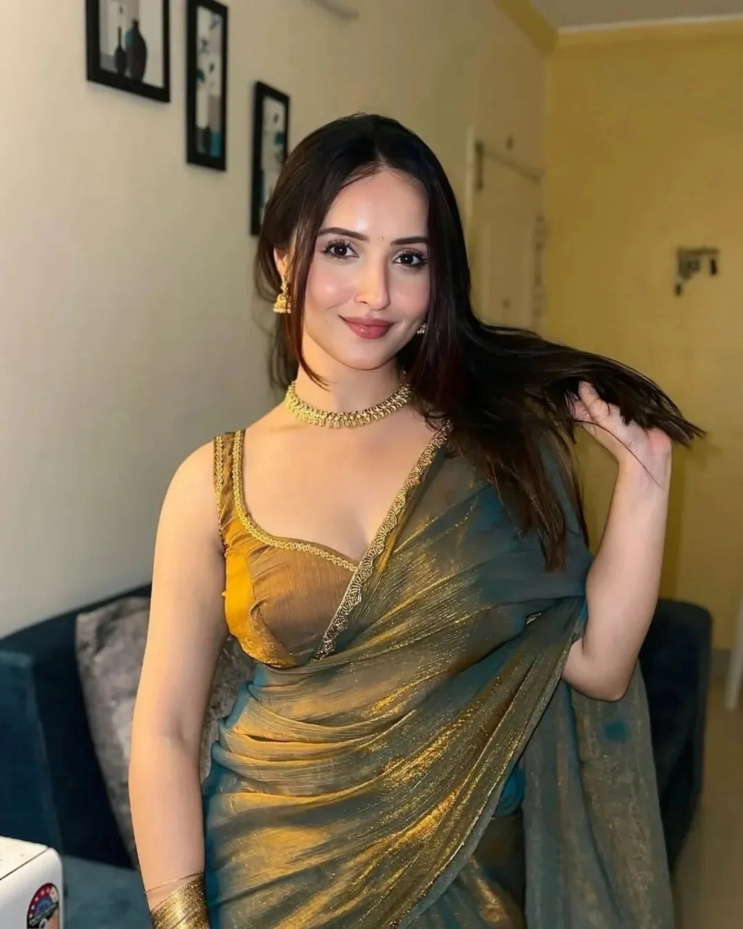 Solid Beads and Stones Saree
