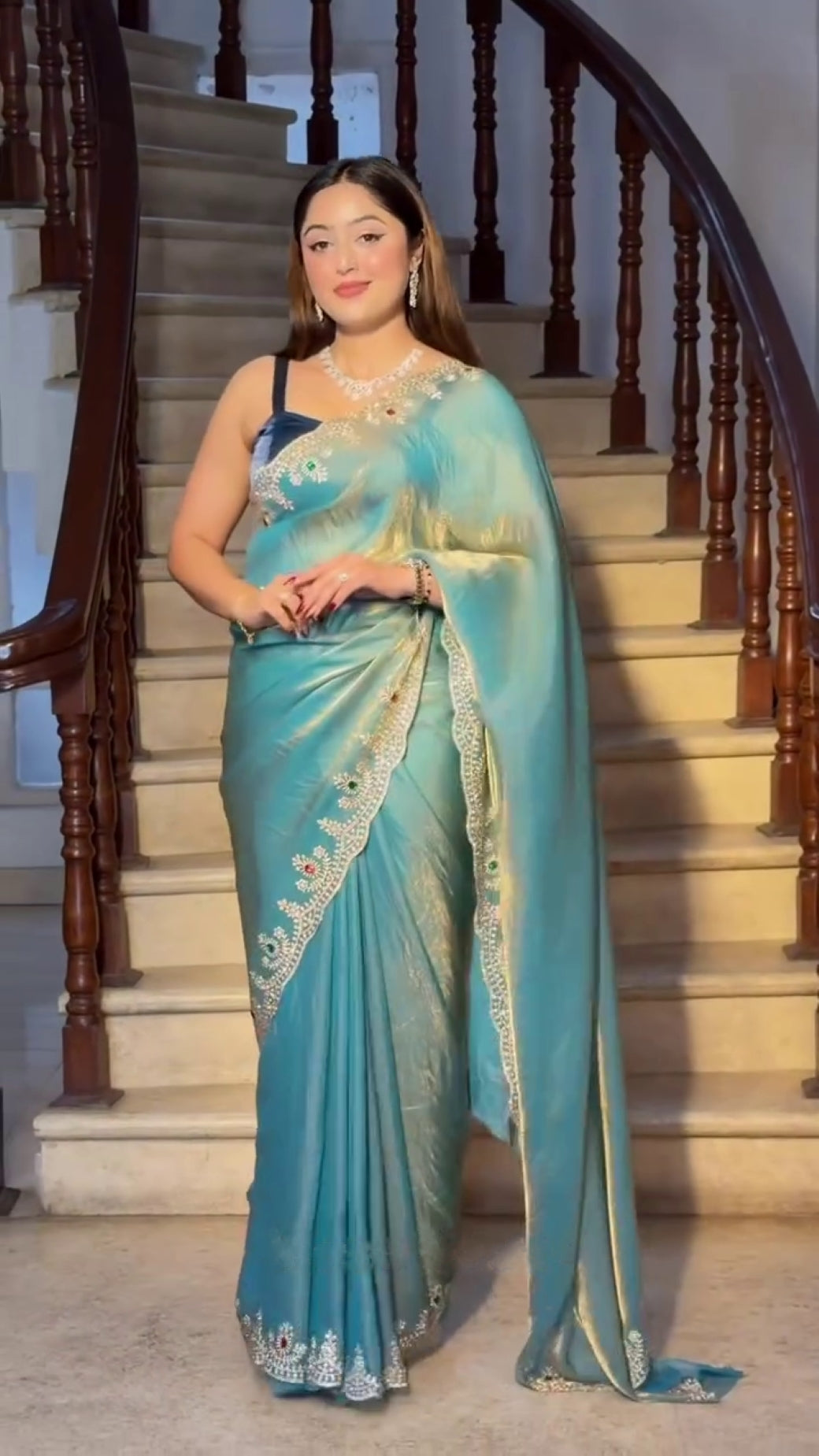 Embellished Beads and Stones Pure Chiffon Heavy Work Saree