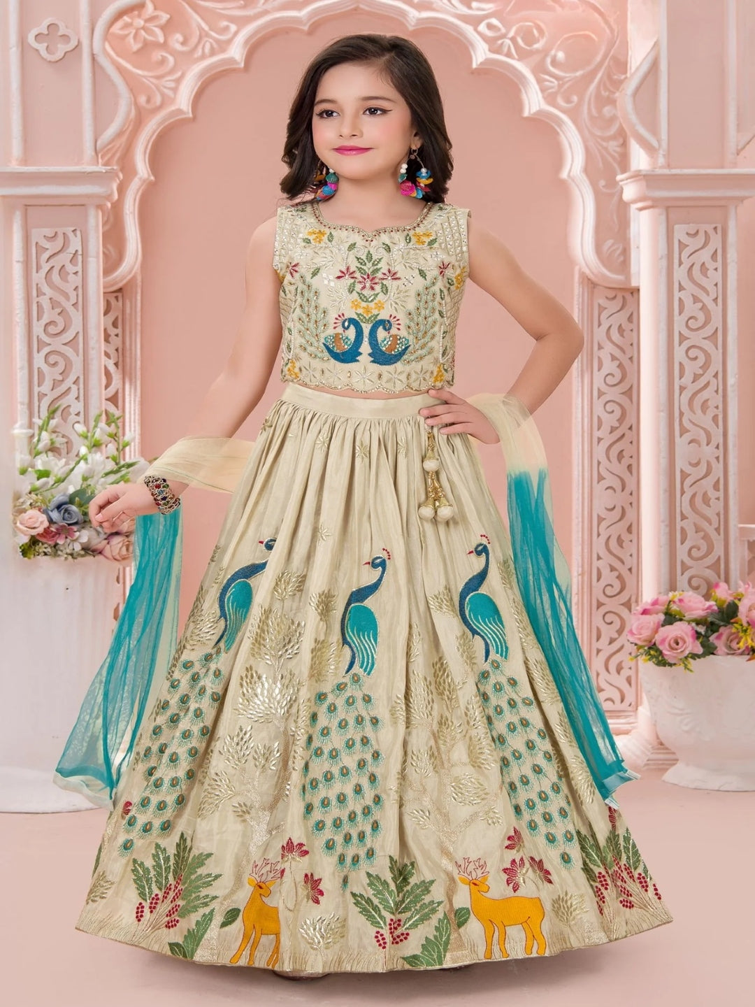 Girls Embroidered Sequinned Tie and Dye Ready to Wear Lehenga & Blouse With Dupatta