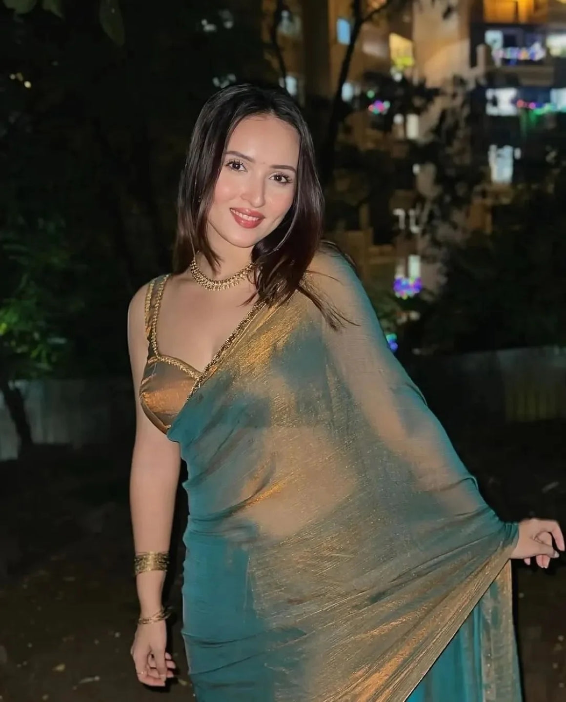 Solid Beads and Stones Saree