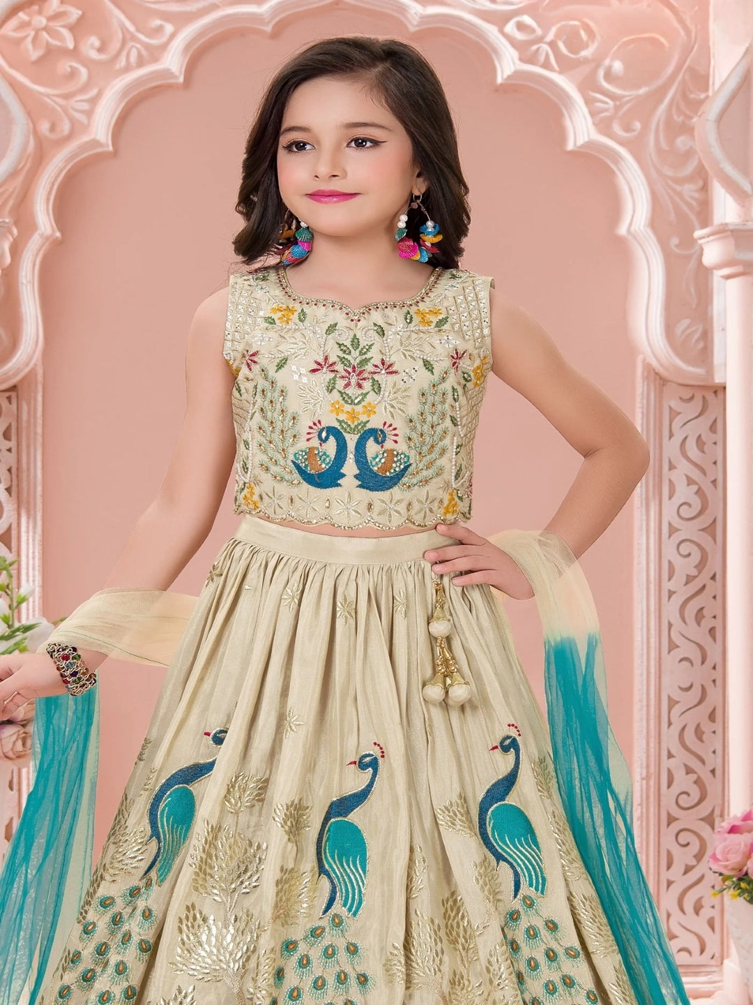 Girls Embroidered Sequinned Tie and Dye Ready to Wear Lehenga & Blouse With Dupatta