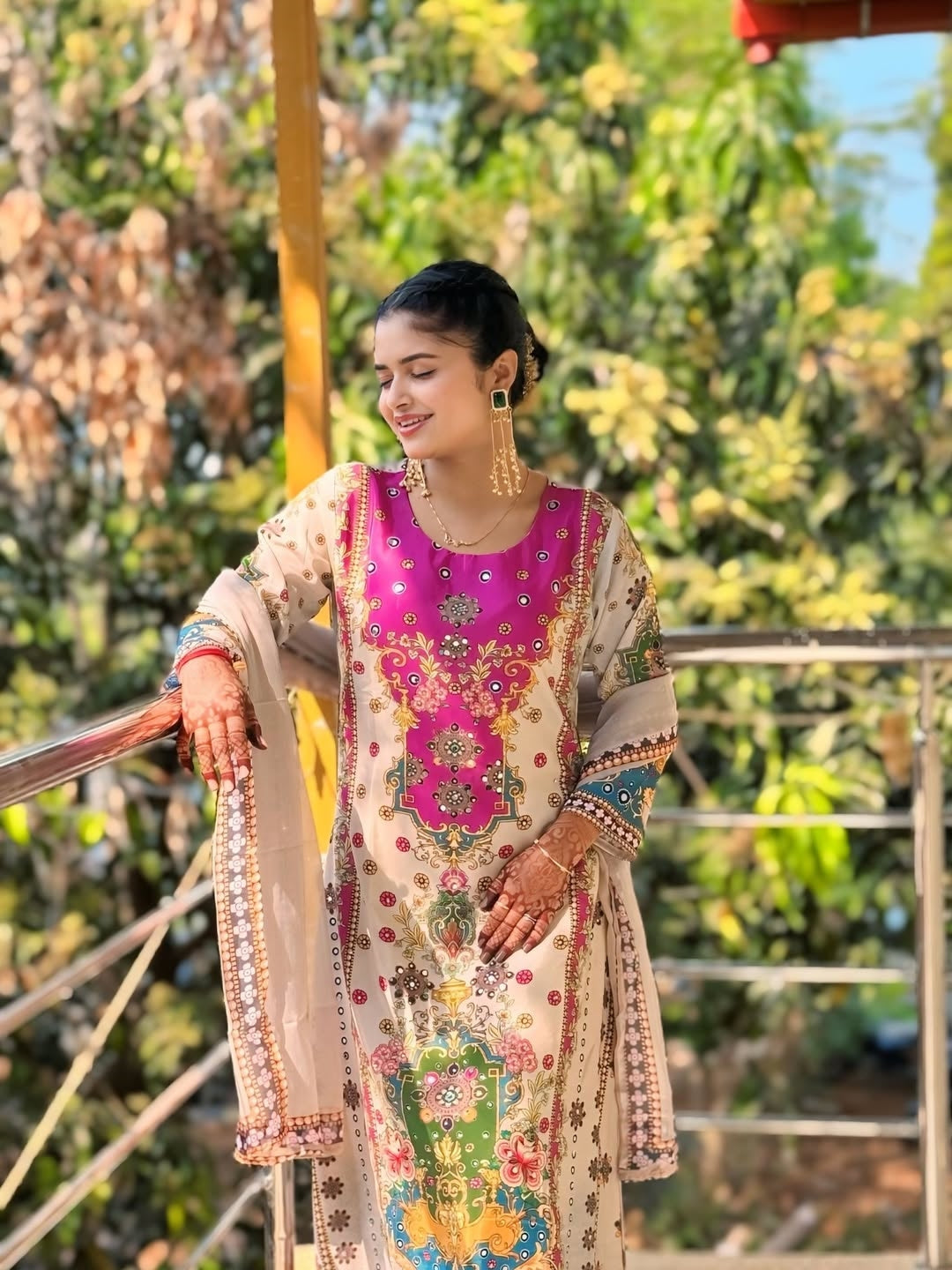 Ethnic Motifs Printed Regular Mirror Work Kurta with Trousers & Dupatta