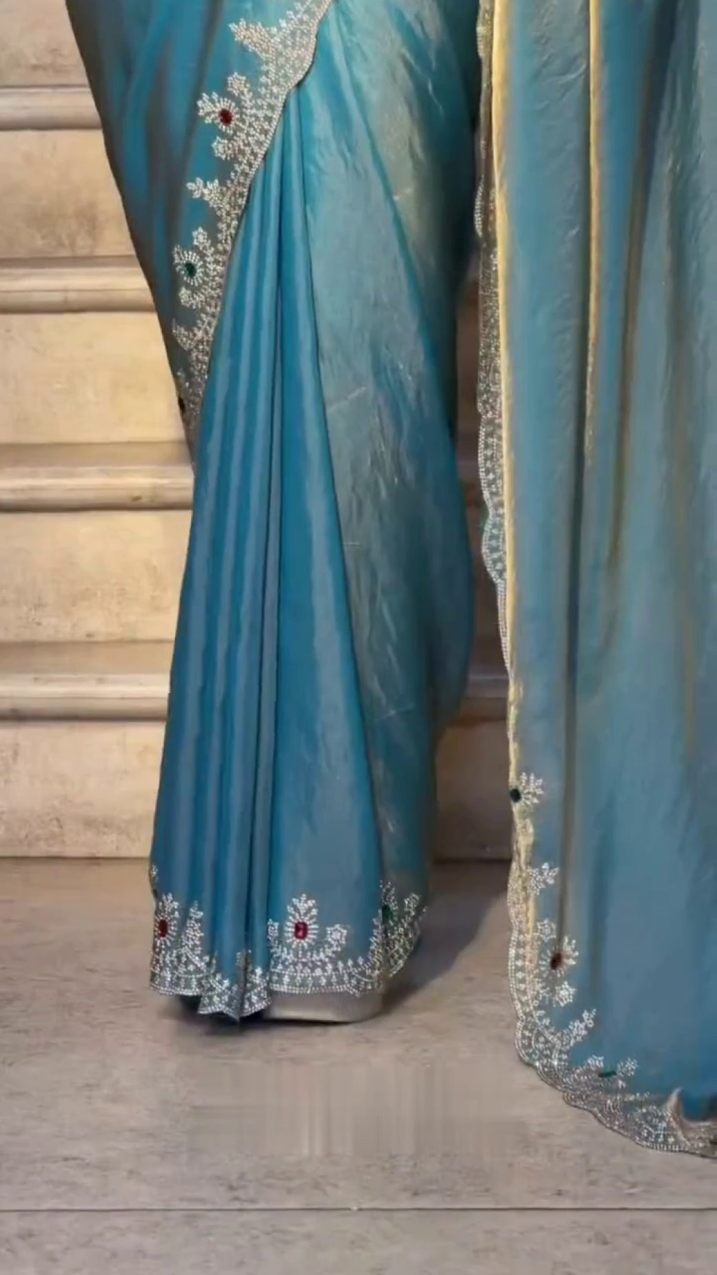 Embellished Beads and Stones Pure Chiffon Heavy Work Saree