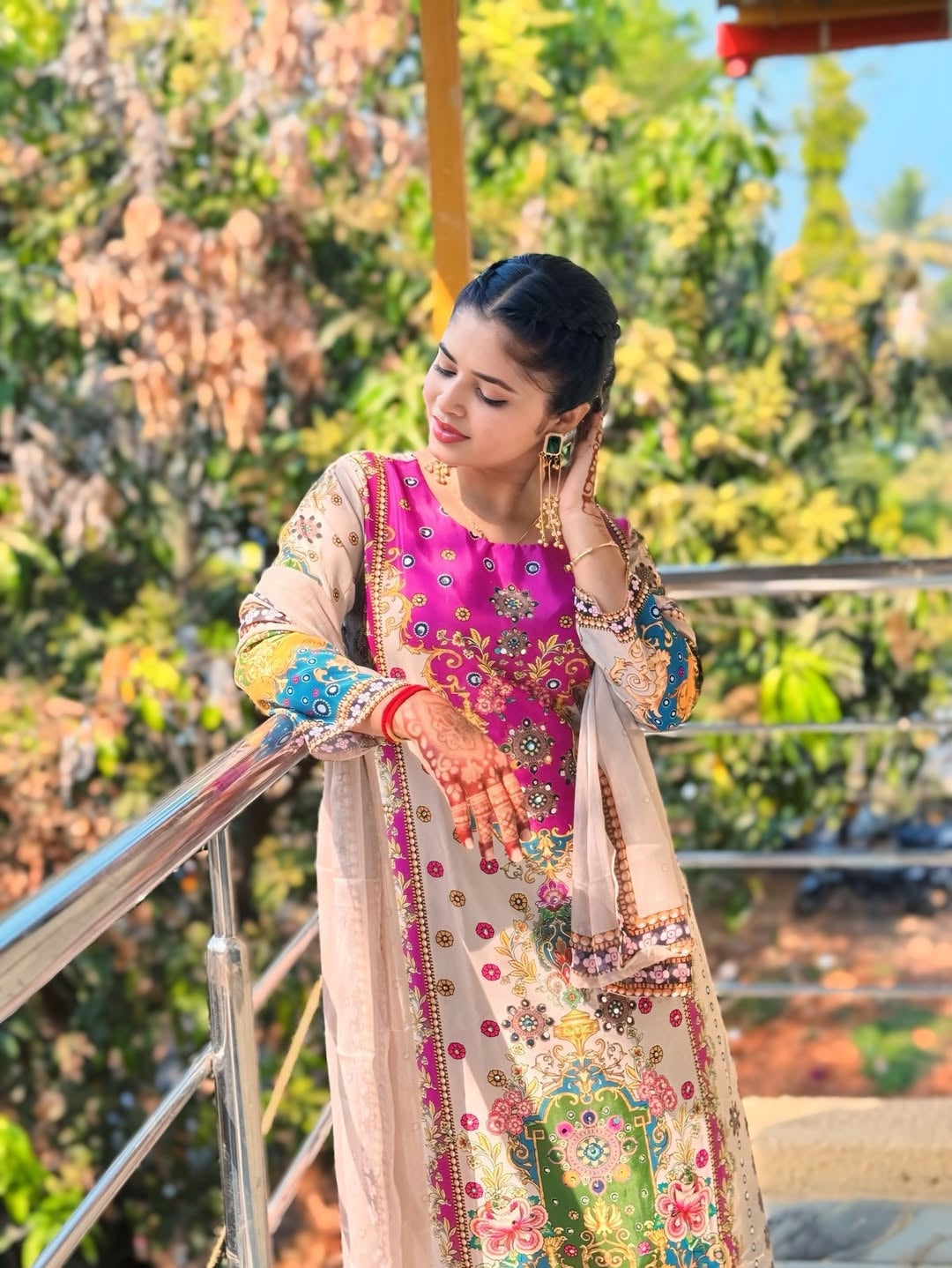 Ethnic Motifs Printed Regular Mirror Work Kurta with Trousers & Dupatta