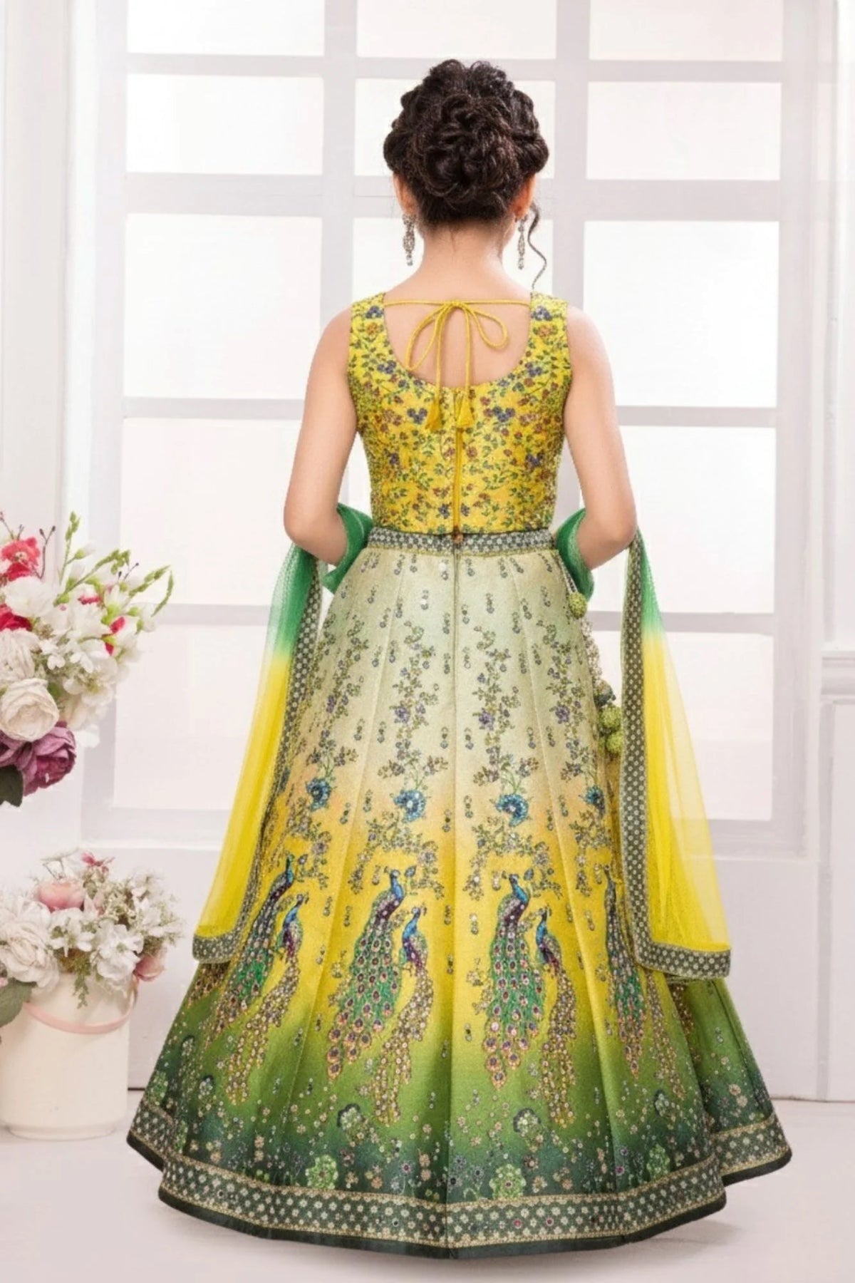 Multicolor Mirror Work And Printed Lehenga Choli Set For Girls