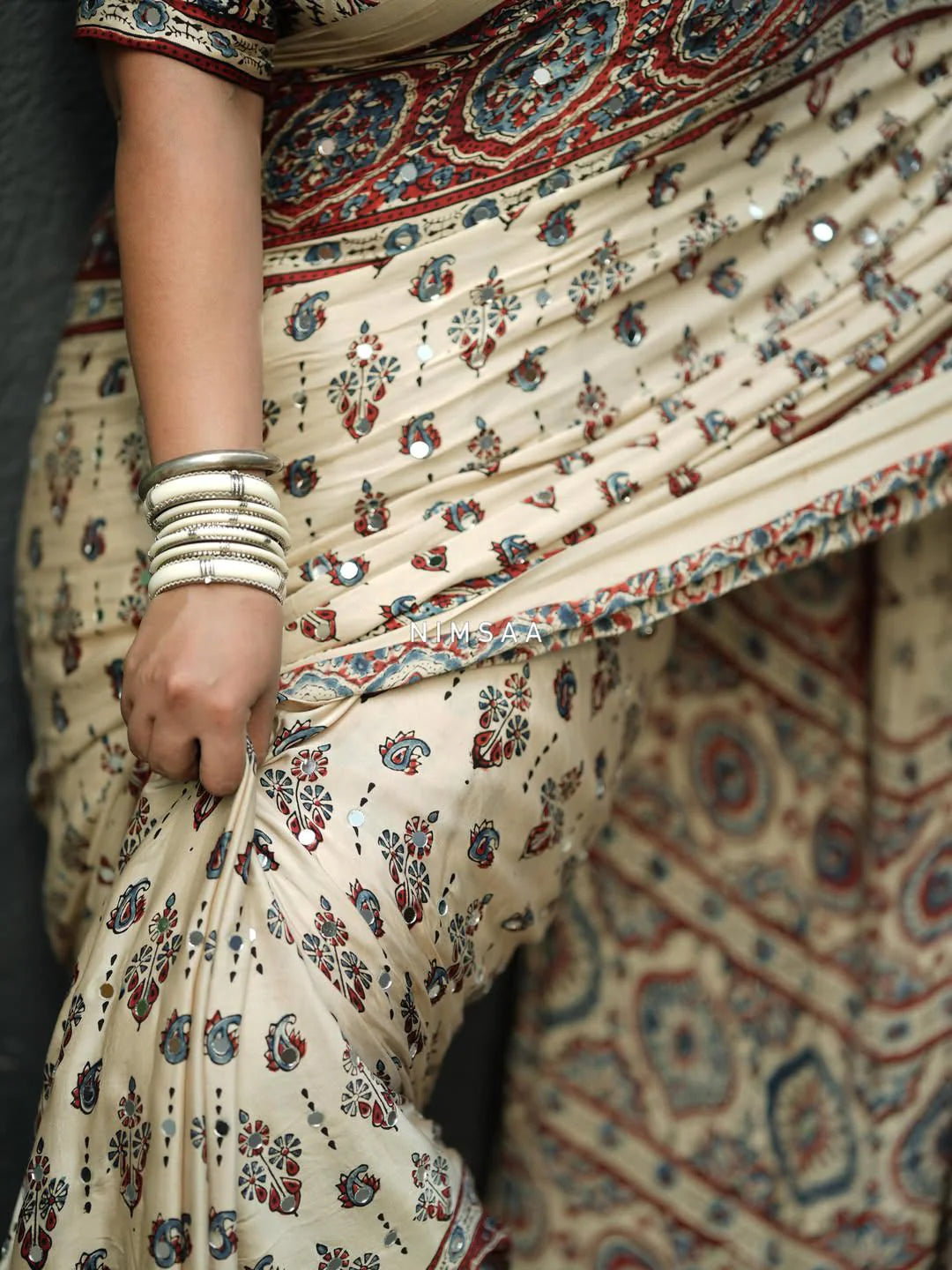 Trending Stylish Designer Premium, Beautiful Print And Handcrafted Real Mirror Work Silk Saree