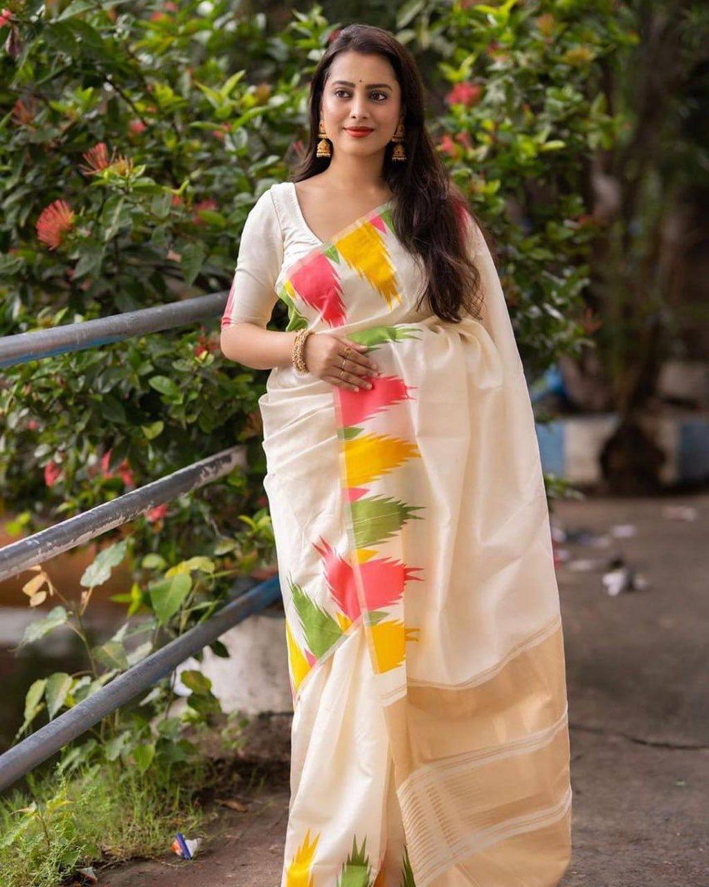 Ready to Wear Soft Silk Saree in Temple Design