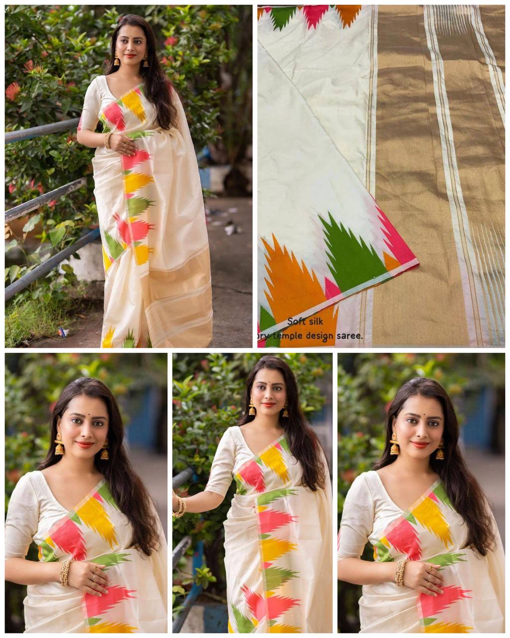 Ready to Wear Soft Silk Saree in Temple Design