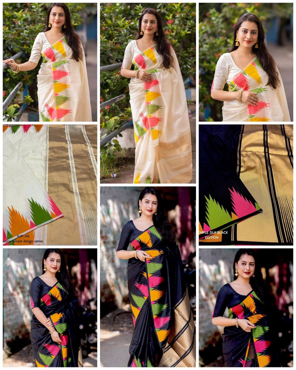 Ready to Wear Soft Silk Saree in Temple Design