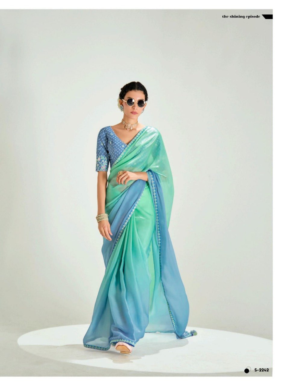 Launching new amazing  Designer Tissue Saree With Embroidered Blouse