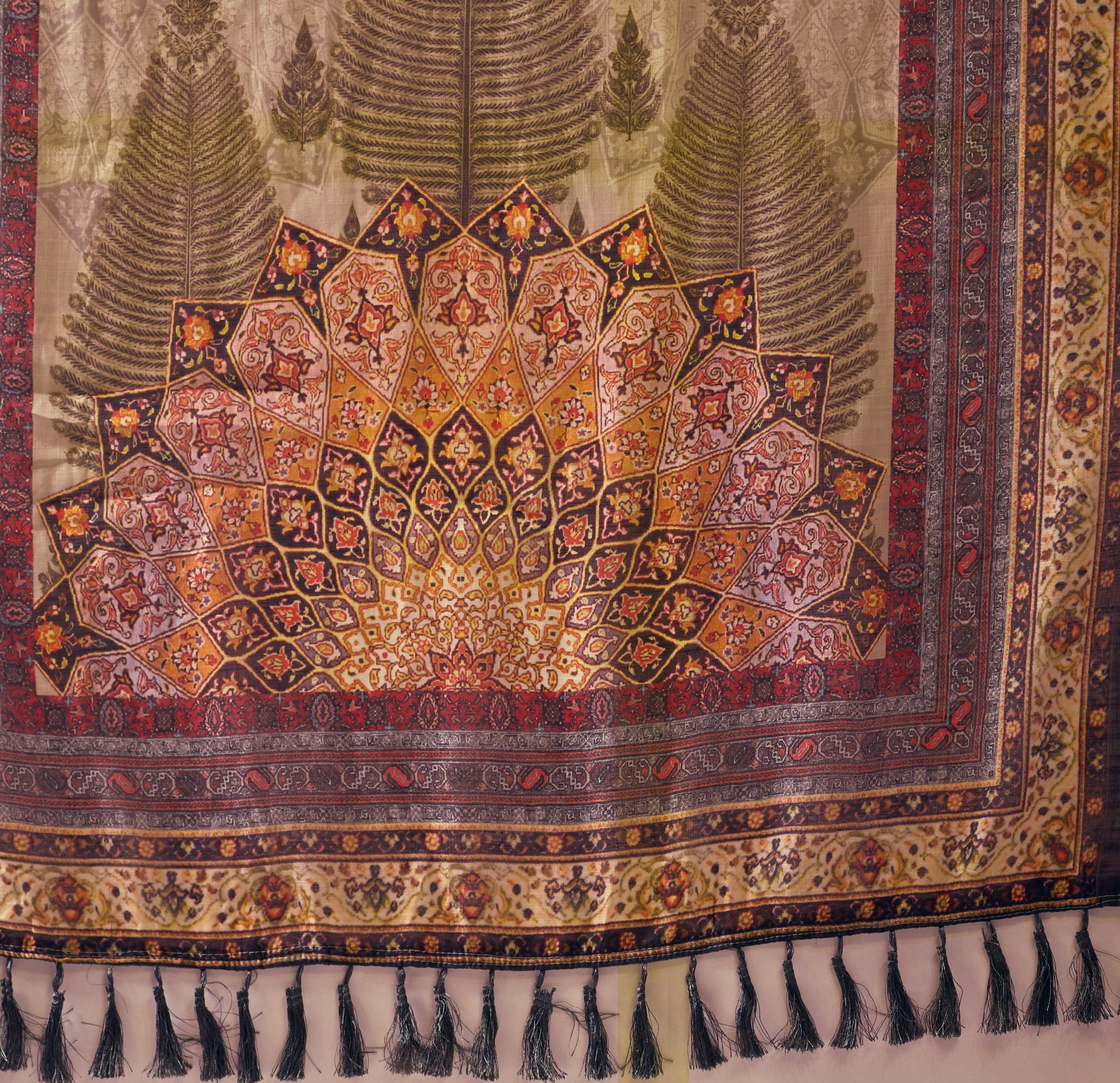 Premium Linen Cotton Saree with Elegant Digital Floral & Royal Ethnic Print & Classic Contrast Patola Style Border