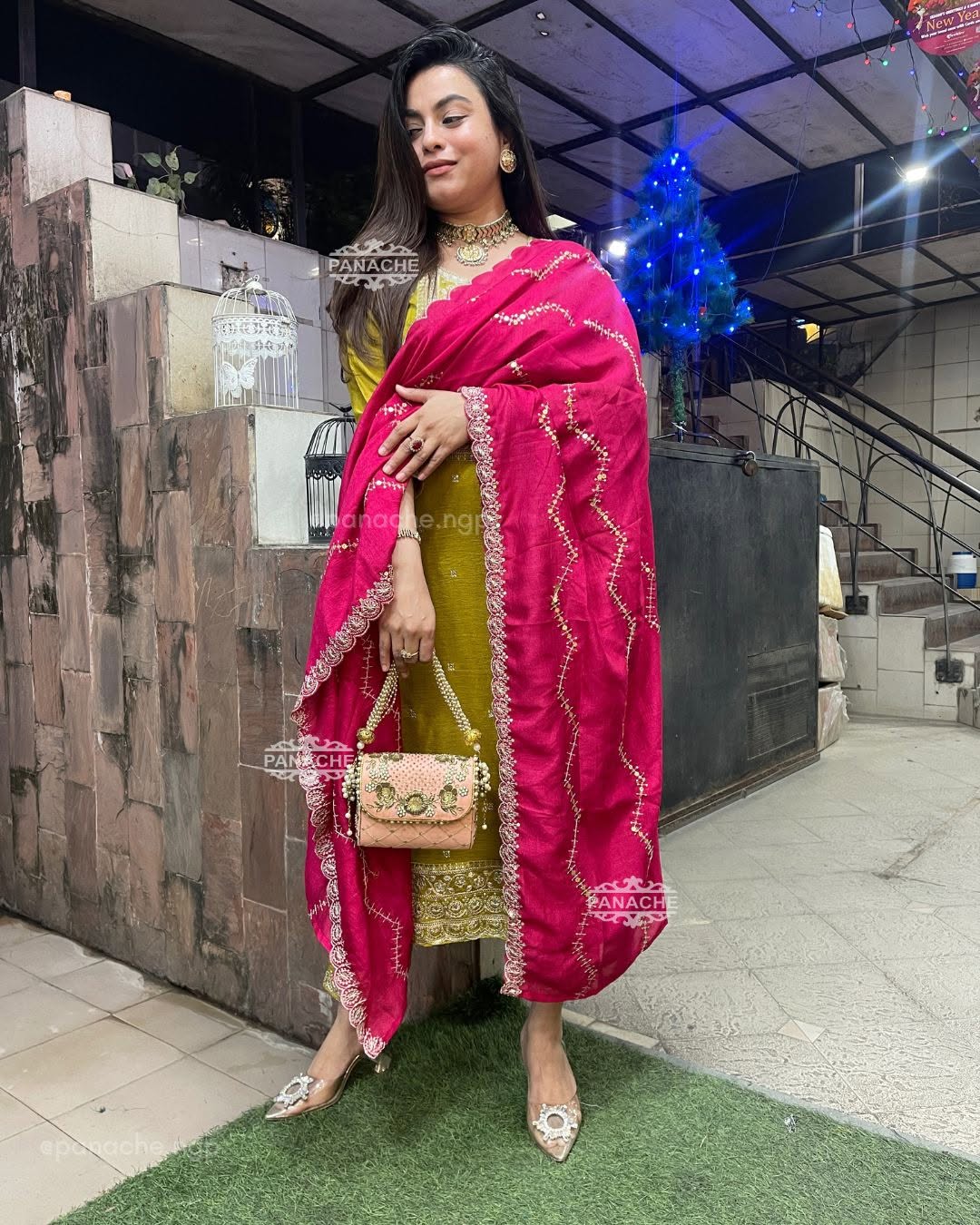 NEW  colour 3-pair Suit Set you've described seems to be a party wear outfit made from have pure chinon  fabric with  sequence  embroidery work .(3-Pair)