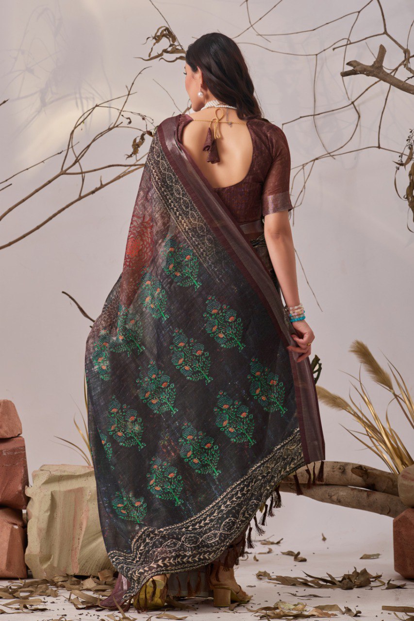 Linen Cotton With Beautiful Digital Printed Patola Saree