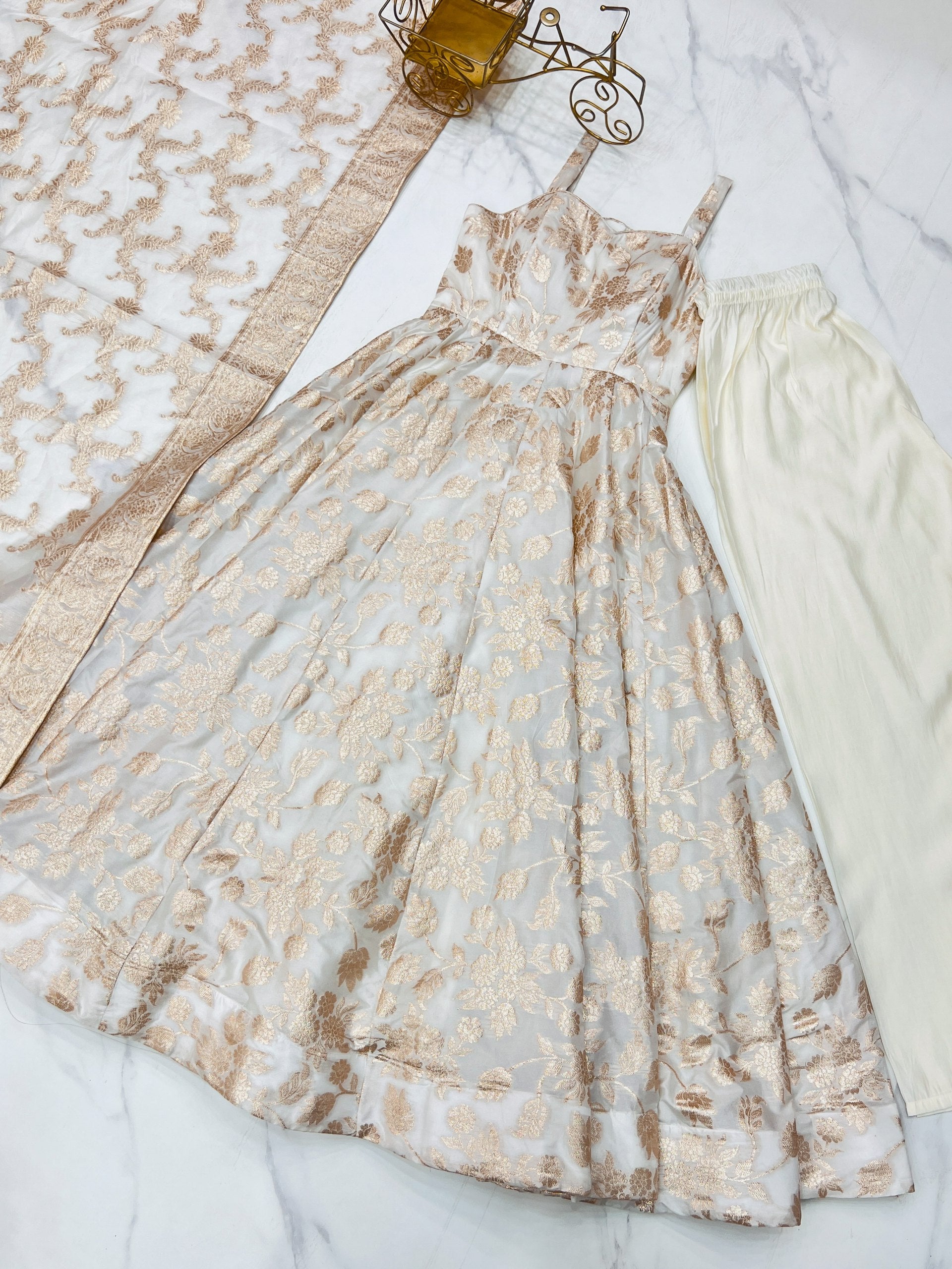 Grand New Arrival – Banarasi Jacquard Dola Silk Anarkali Set