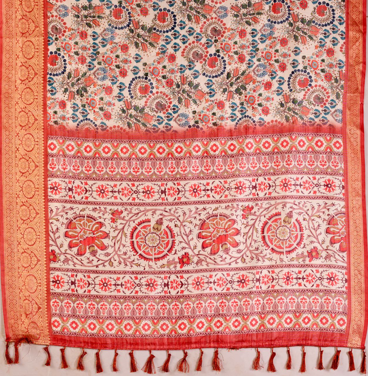 Premium Soft Lichi Silk Saree with elegant Patola-inspired geometric prints beautifully crafted with a luxurious zari woven border.