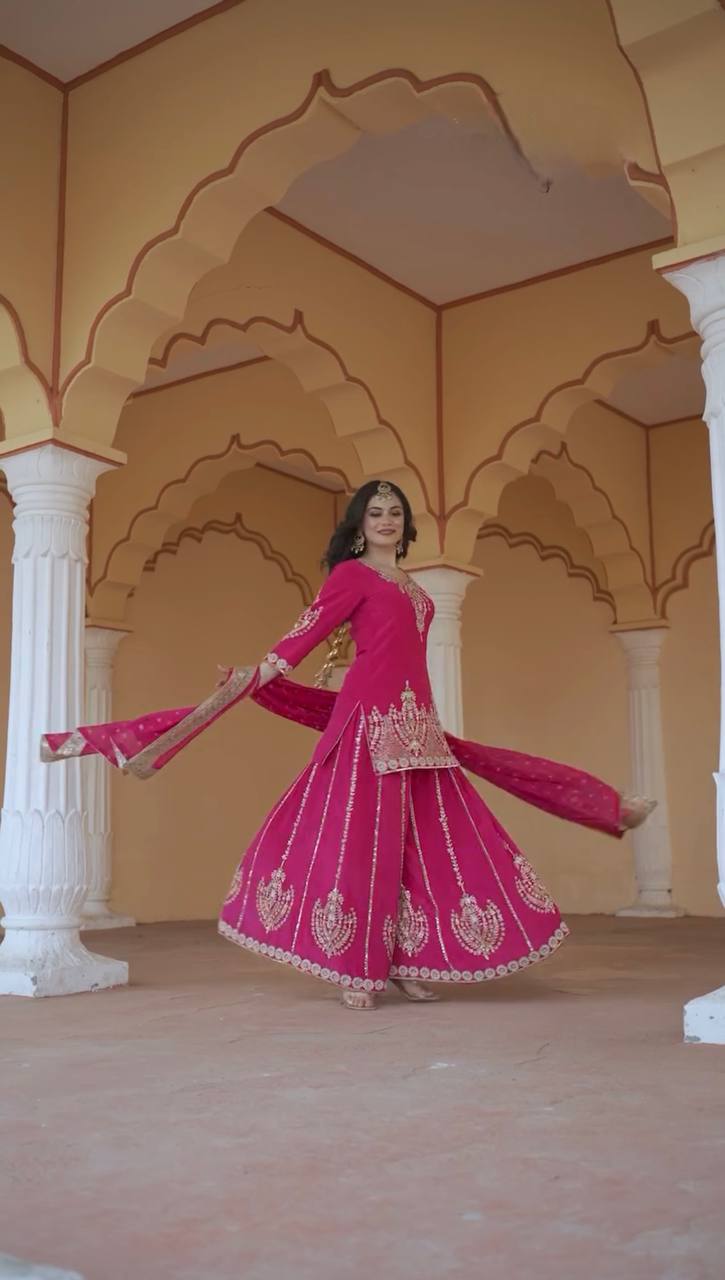 Fancy Kurti with Beautiful Sharara & Dupatta