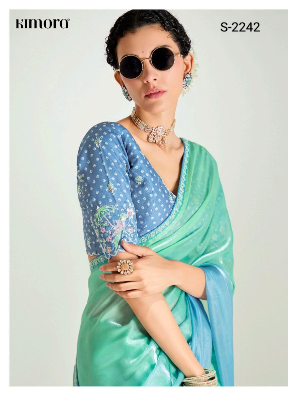 Launching new amazing  Designer Tissue Saree With Embroidered Blouse