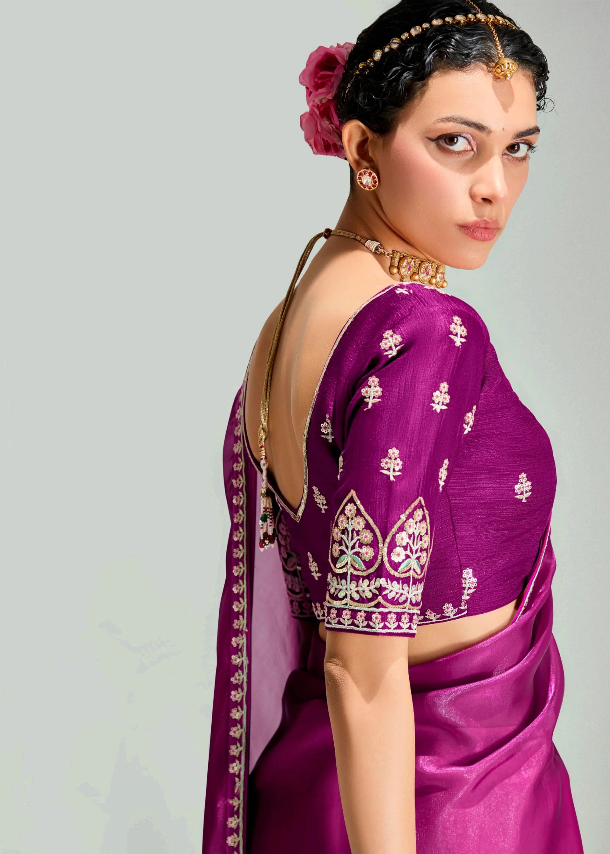 Launching new amazing  Designer Tissue Saree With Embroidered Blouse