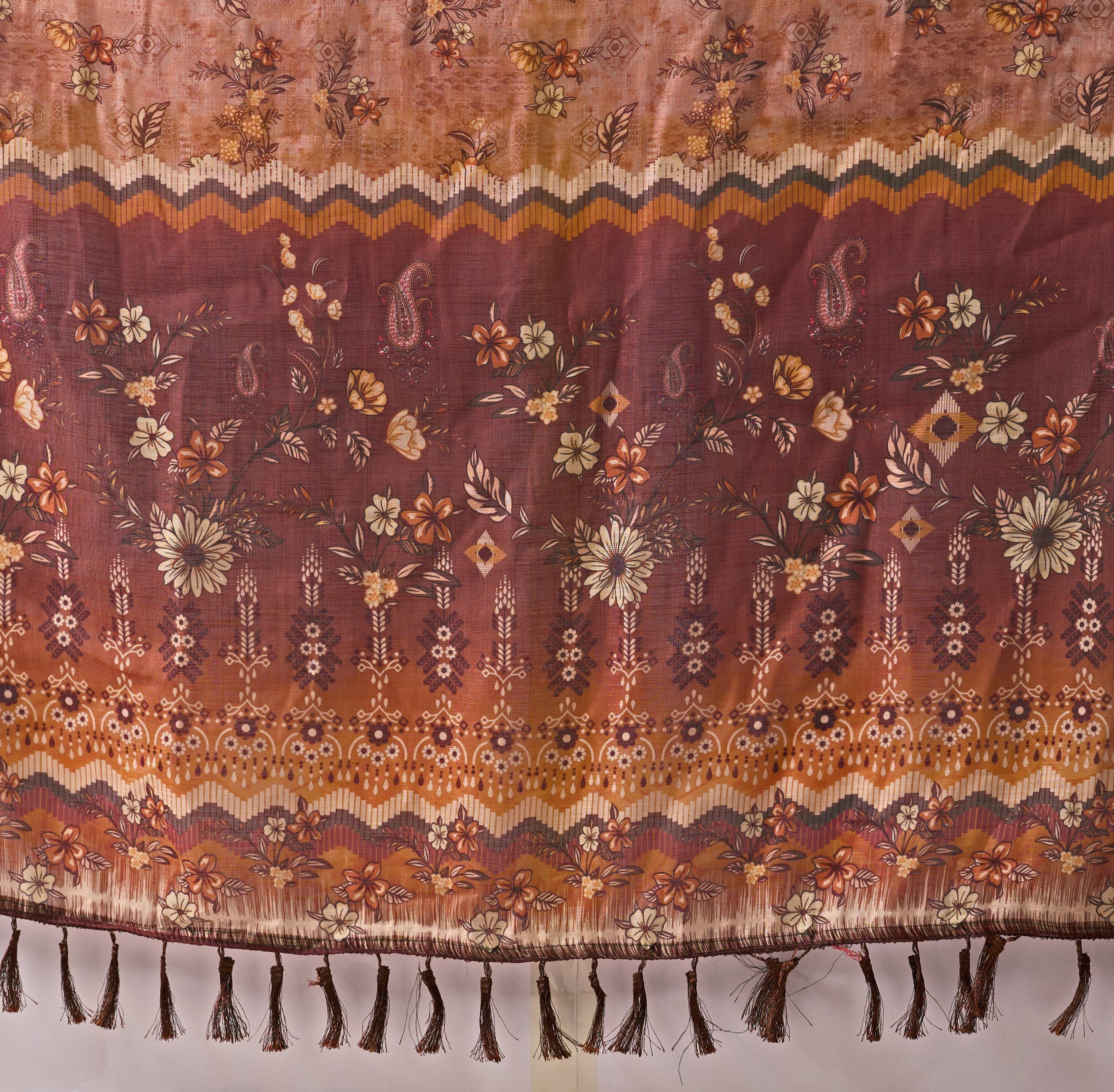 Linen Cotton Saree with Elegant Digital Floral & Traditional Woven-Style Print