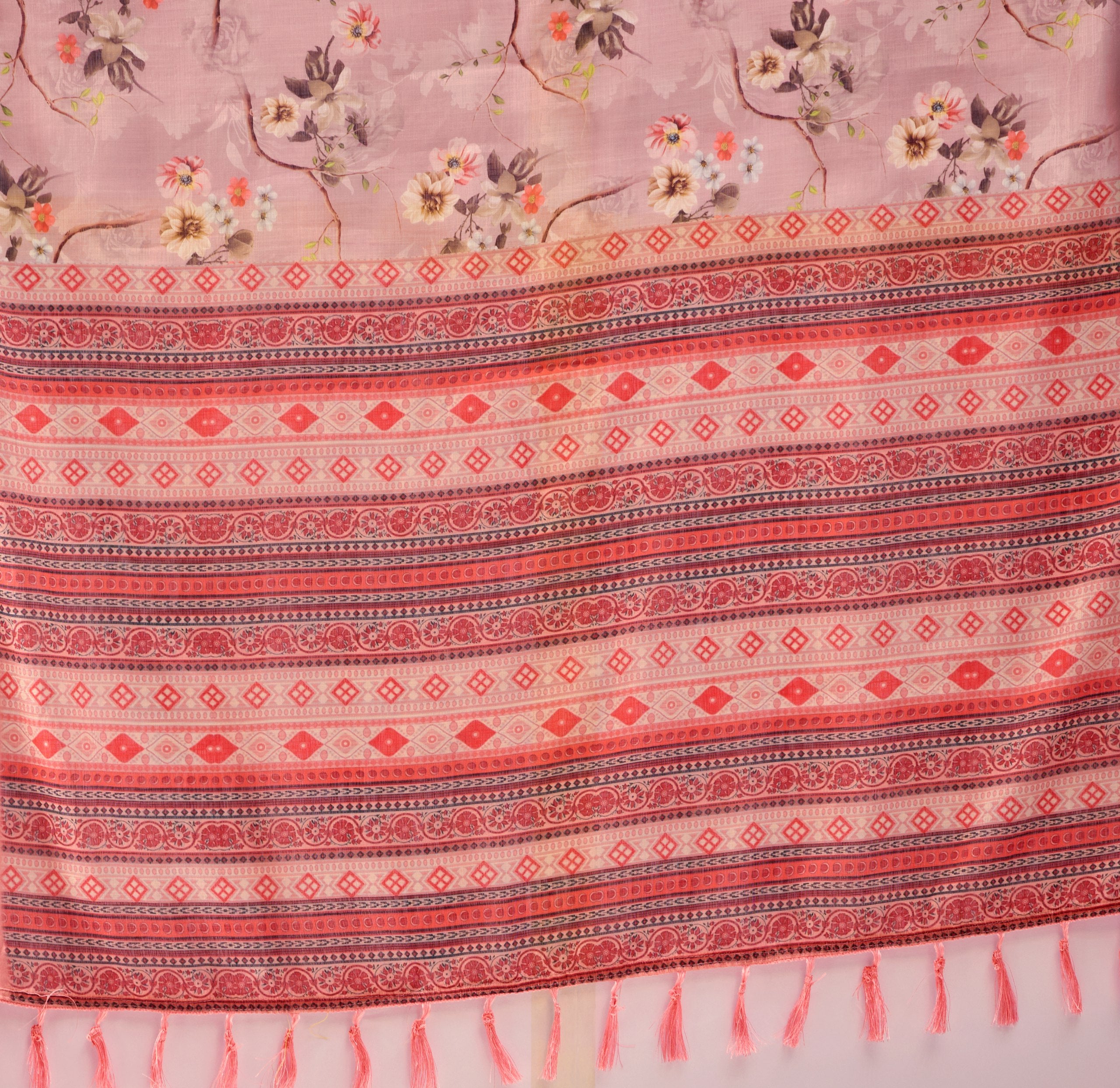 Premium Linen Cotton Saree with Graceful Digital Floral Print & Traditional Patola Border Design