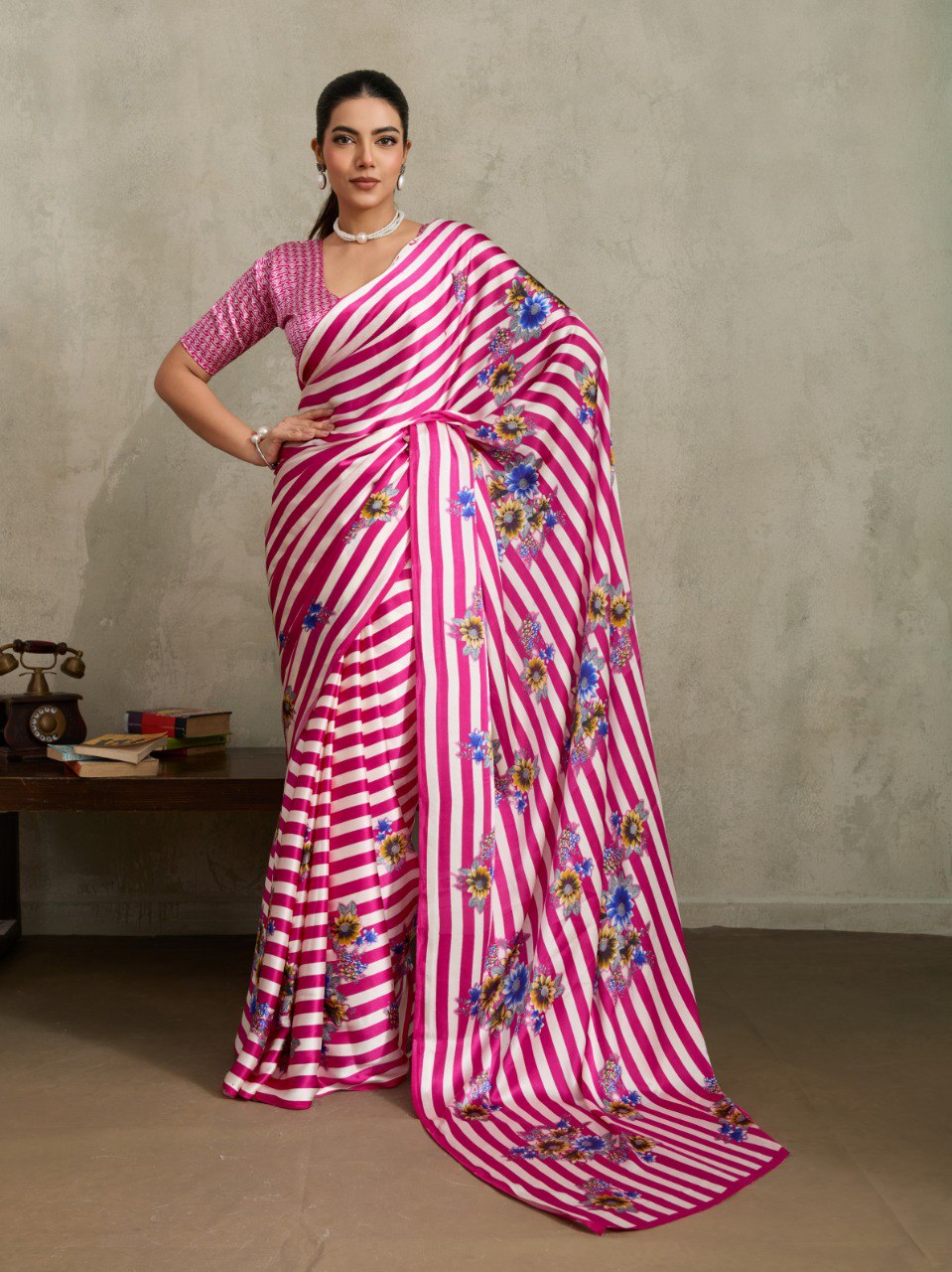 Pure Ajrakh modal satin fabric featuring traditional printed motifs with rich, earthy tones and a soft, breathable feel, perfect for all-day elegance.