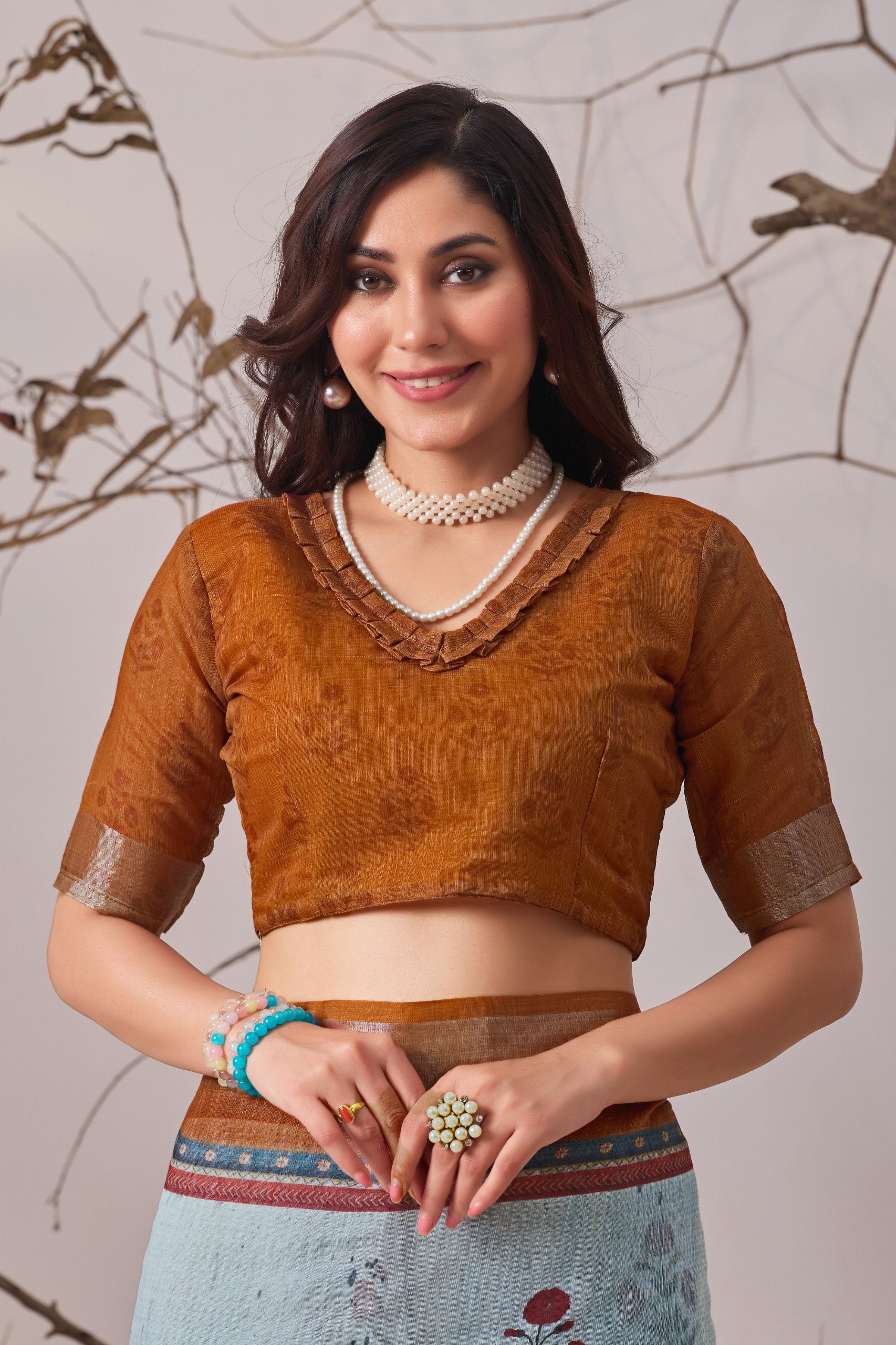 Linen Cotton Saree with Elegant Digital Printed Floral Design
