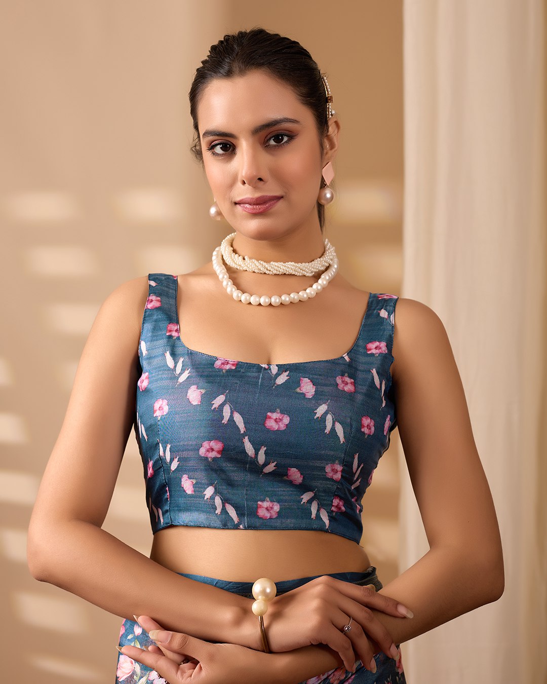 Gorgeous Soft Lichi Silk Saree in Deep Teal Blue, adorned with Romantic Rose Floral Digital Prints and finished with an Intricately Woven Golden Zari Border — perfect for festive gatherings, elegant evenings, or special celebrations.