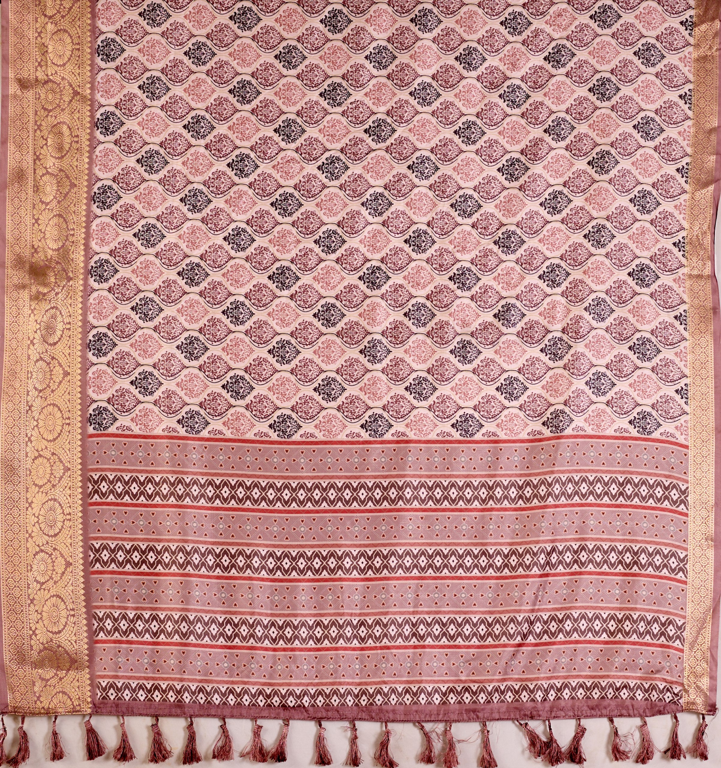 Elegant Soft Lichi Silk Saree beautifully crafted with intricate digital weaving patterns and a rich golden zari border