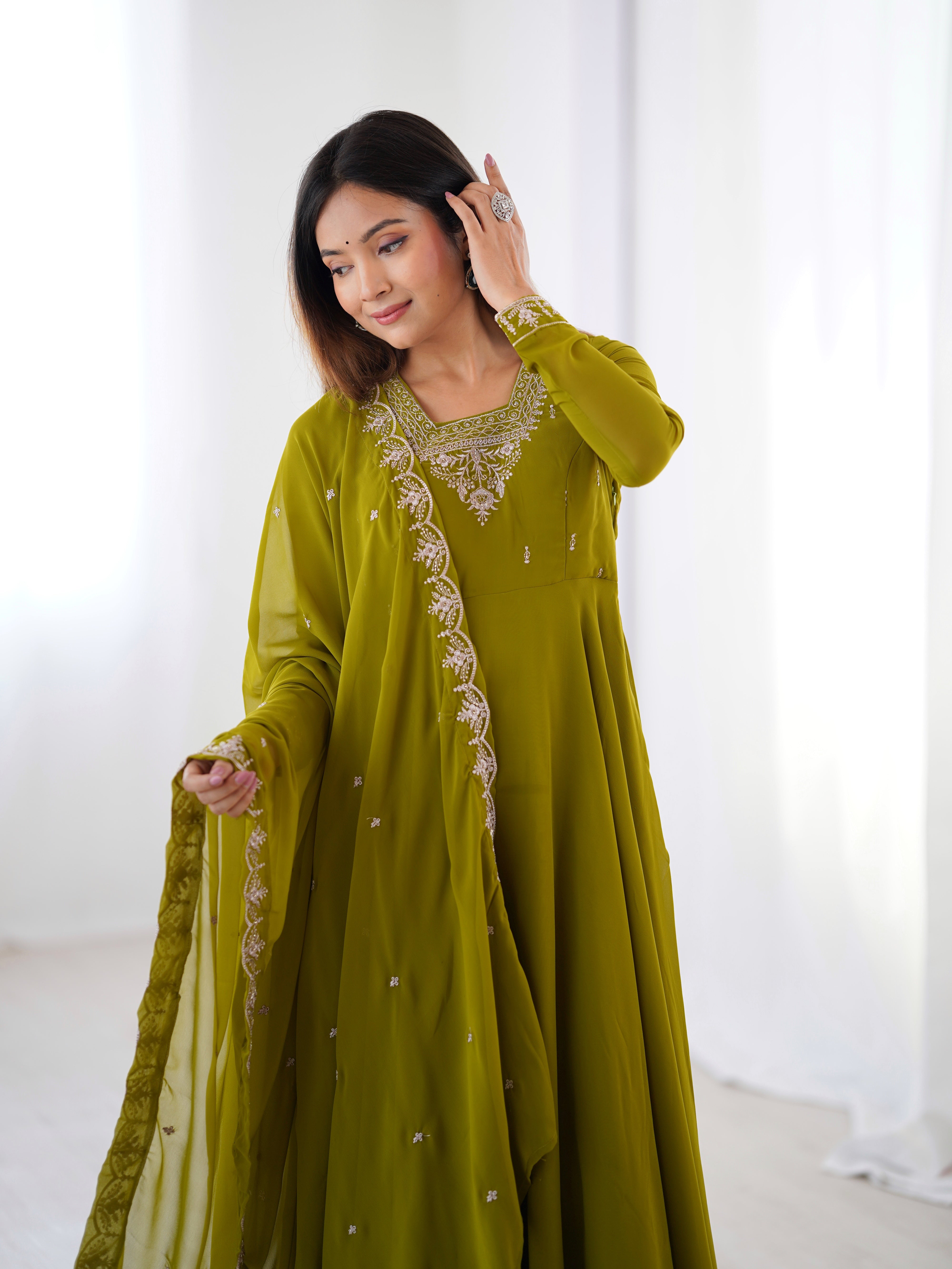 PURE SOFT FOX GEORGETTE FABRIC FULLY FLAIR ANARKALI,WITH DUPPTA SET,PENT READY TO WEAR