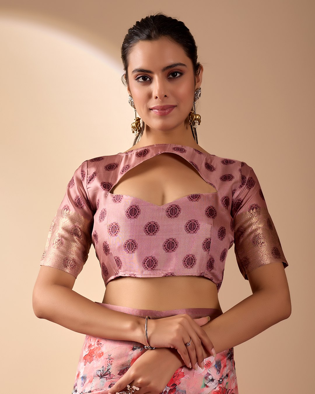 Gorgeous Soft Lichi Silk Saree with enchanting digital floral prints and a rich golden zari border.