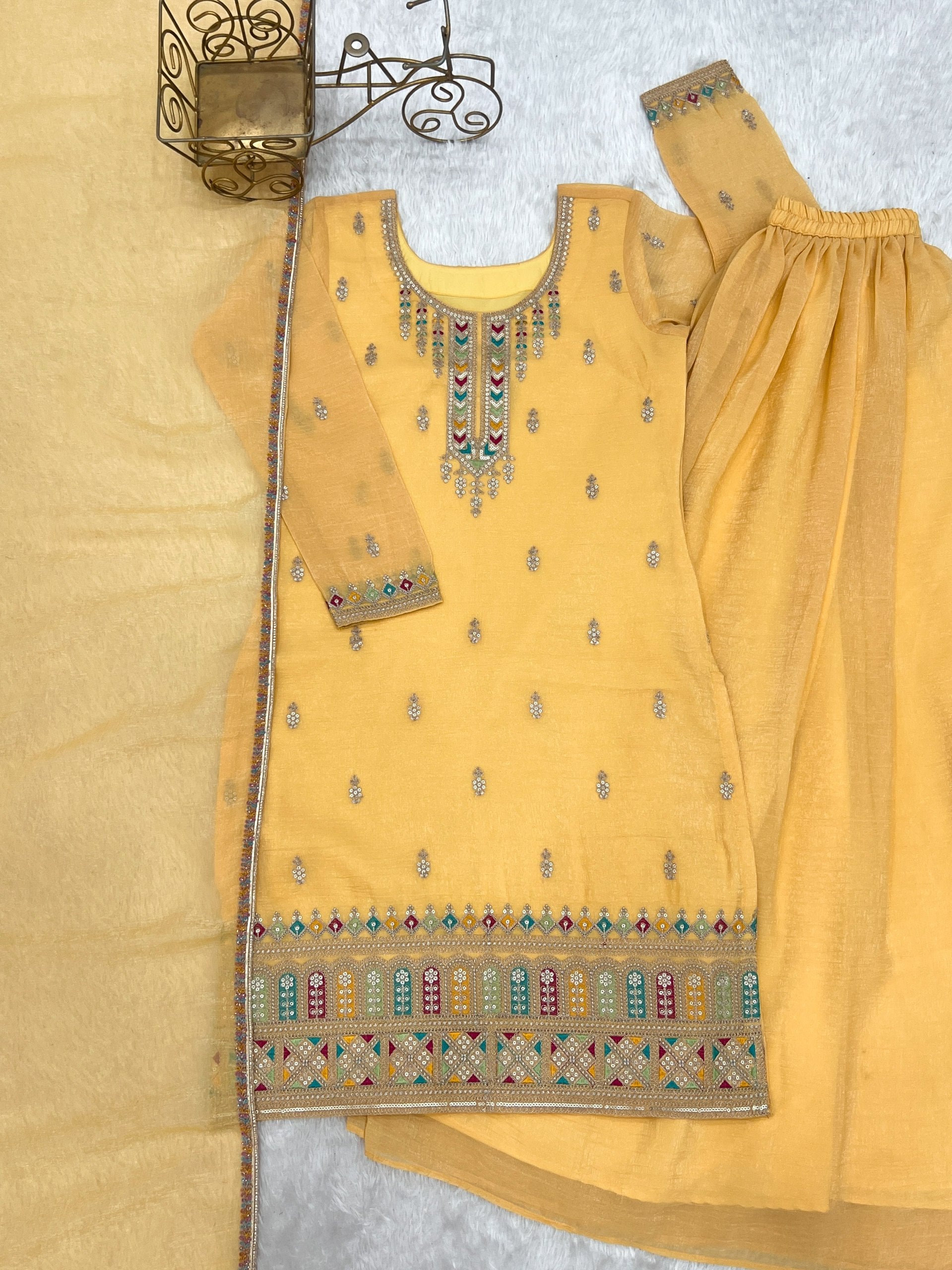 Elegant Crunchy Silk Kurta Sharara Set