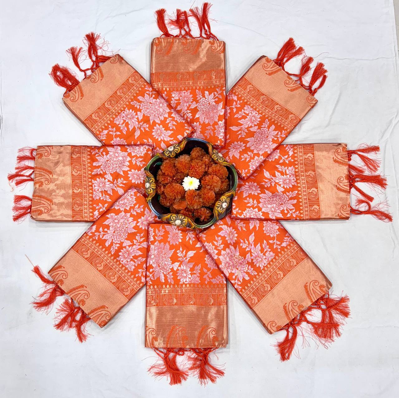 Orange Silk Woven Banarasi Saree