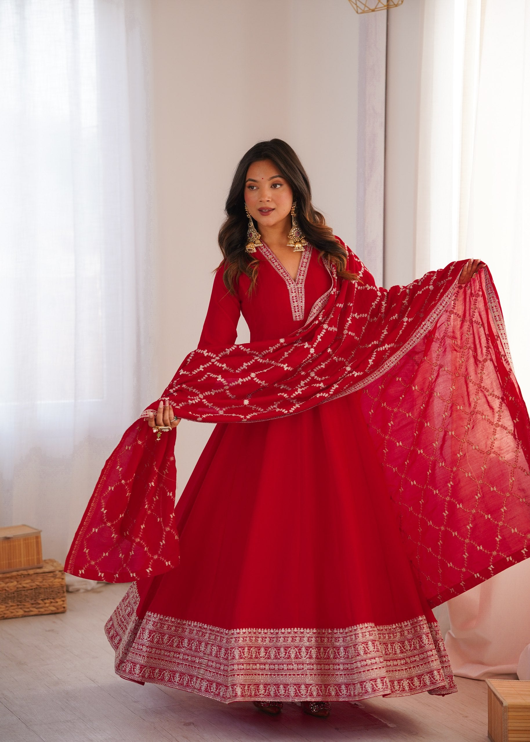 Heavy Blooming Vichitra Silk Anarkali Gown