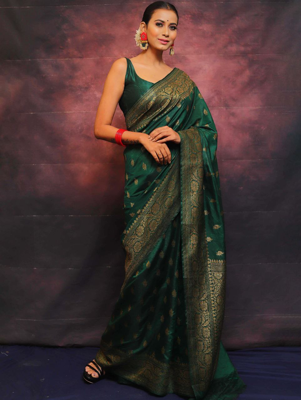 Elegant Banarasi Silk Saree with Rich Golden Zari Work