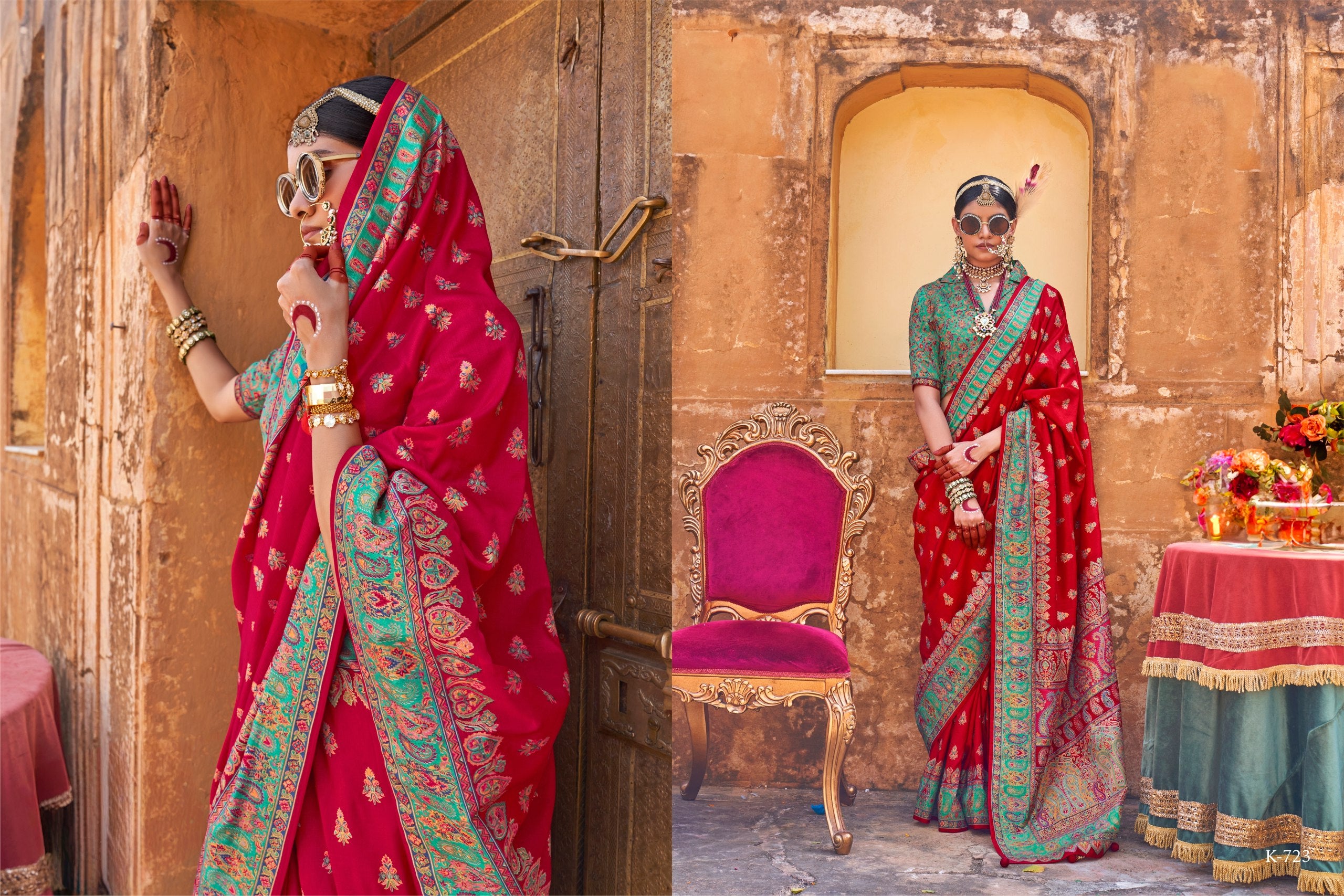 Heritage  Saree with Zari Weaving & Contrast Blouse