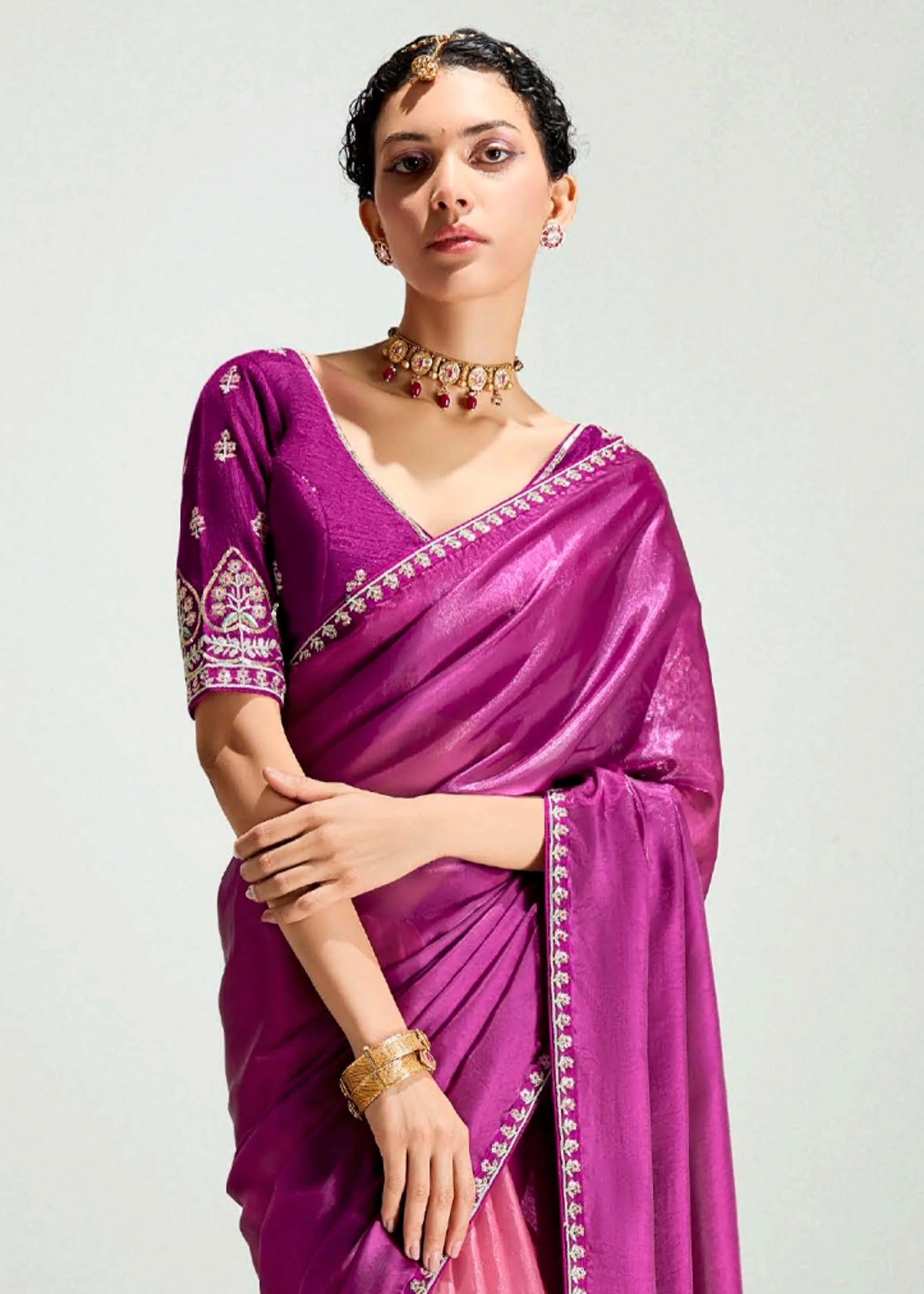Launching new amazing  Designer Tissue Saree With Embroidered Blouse