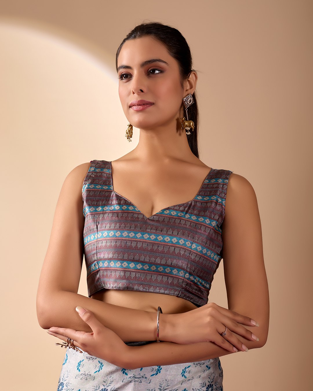 Premium Soft Lichi Silk Saree in Elegant Sea Green Shade, adorned with Artistic Abstract & Floral Digital Prints and enriched with a Luxurious Golden Zari Woven Border