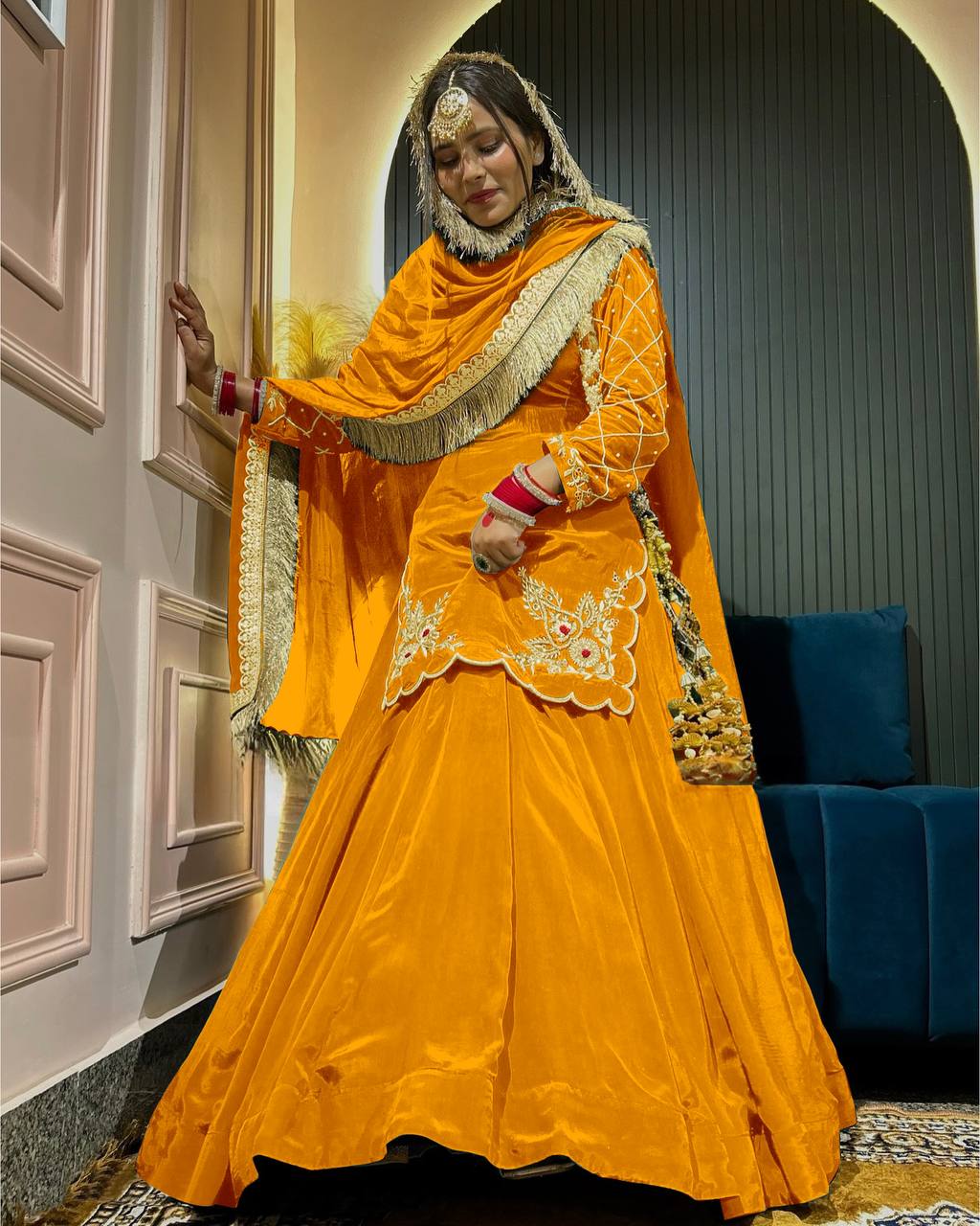 Make every occasion unforgettable with this luxurious Natural Crepe Silk Lehenga Set, crafted with rich handwork and flawless finishing