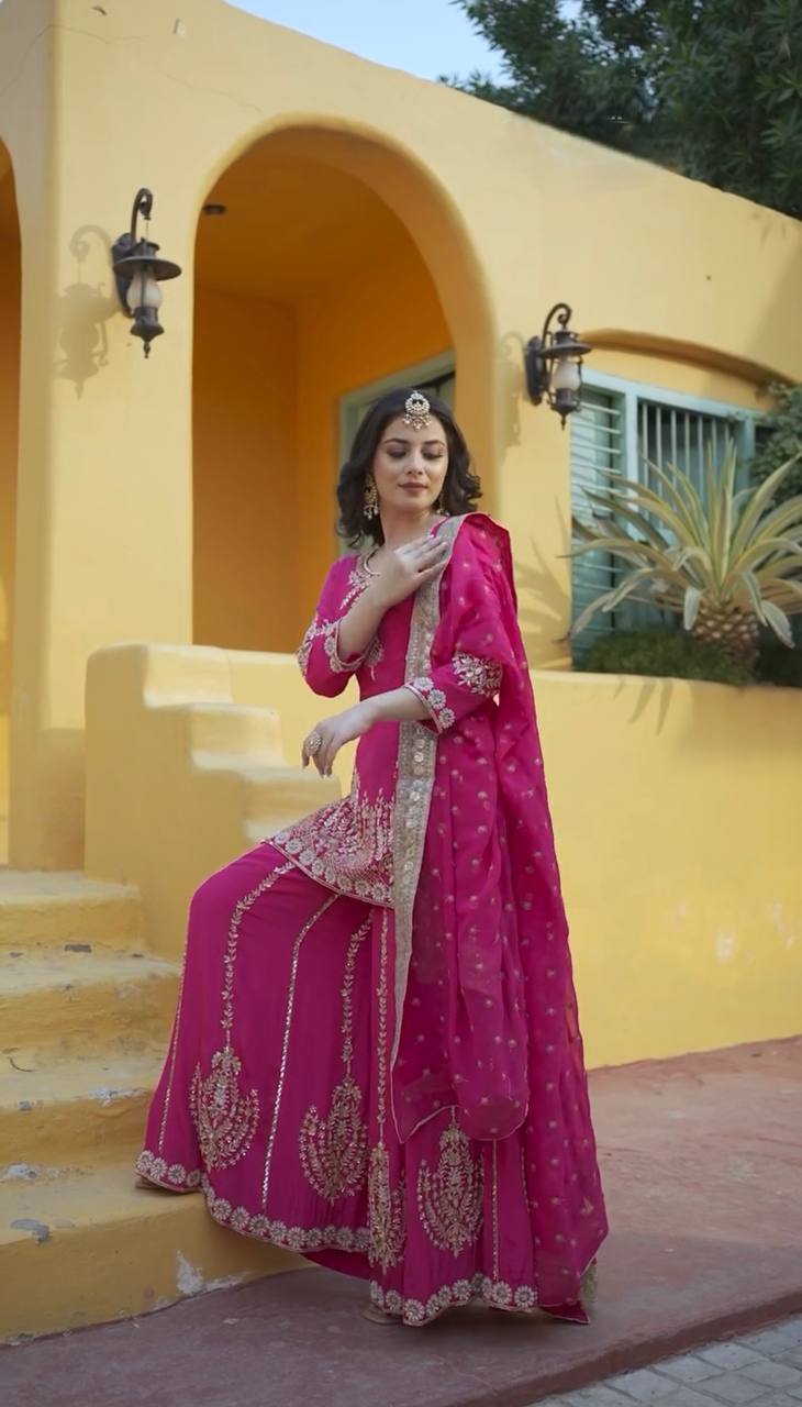 Fancy Kurti with Beautiful Sharara & Dupatta