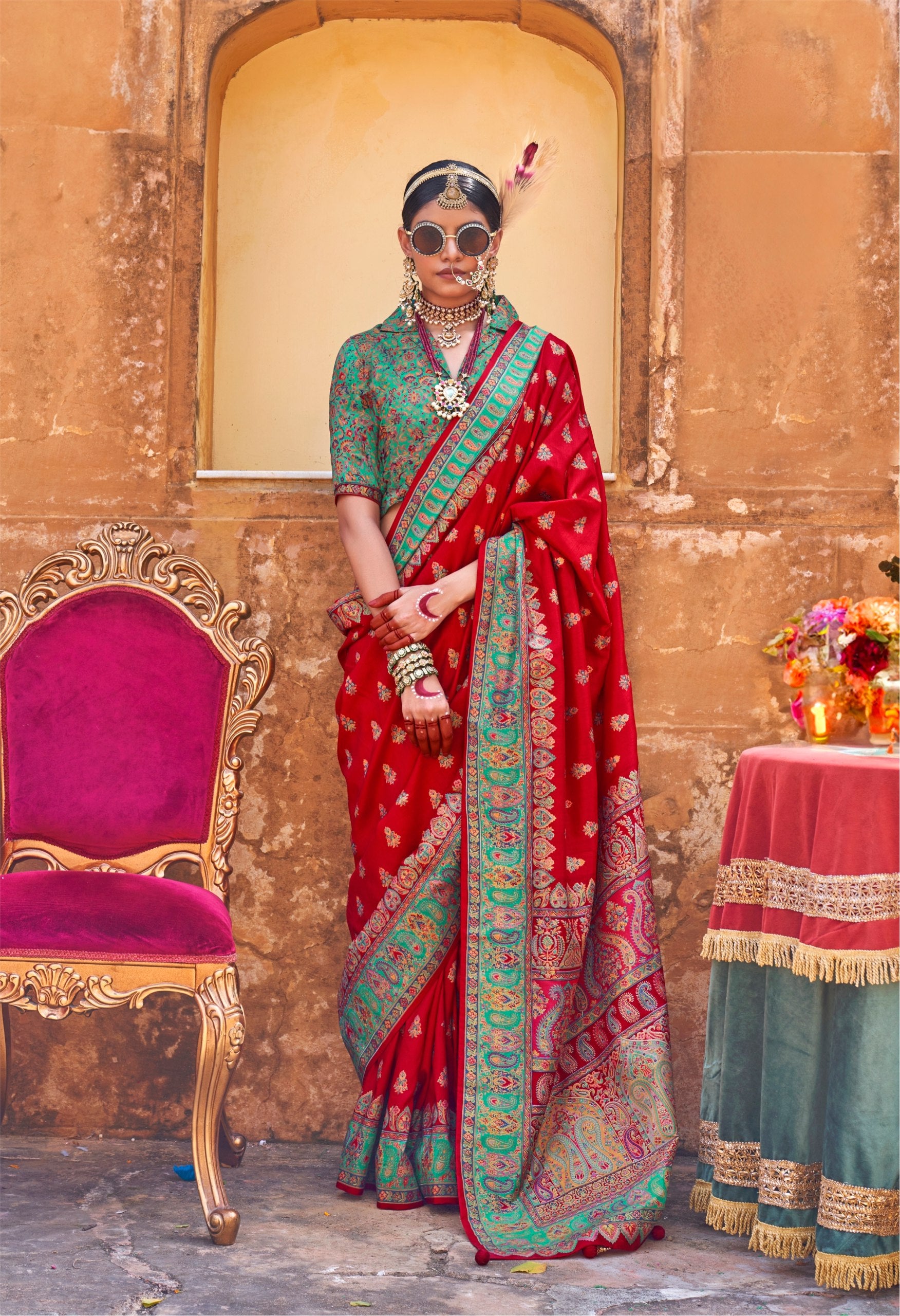 Heritage  Saree with Zari Weaving & Contrast Blouse