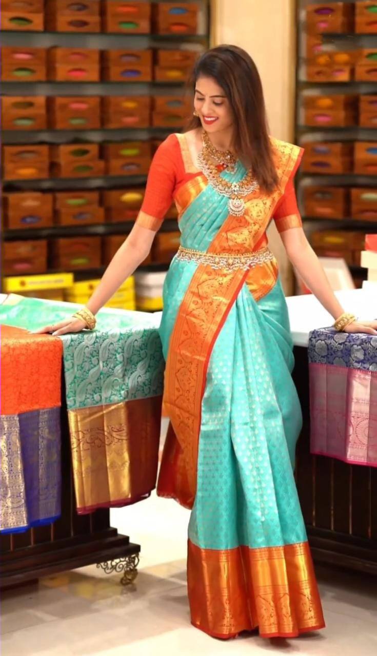 SOFT LICHI SILK RICH PALLU AND JACQUARD WORK SAREE