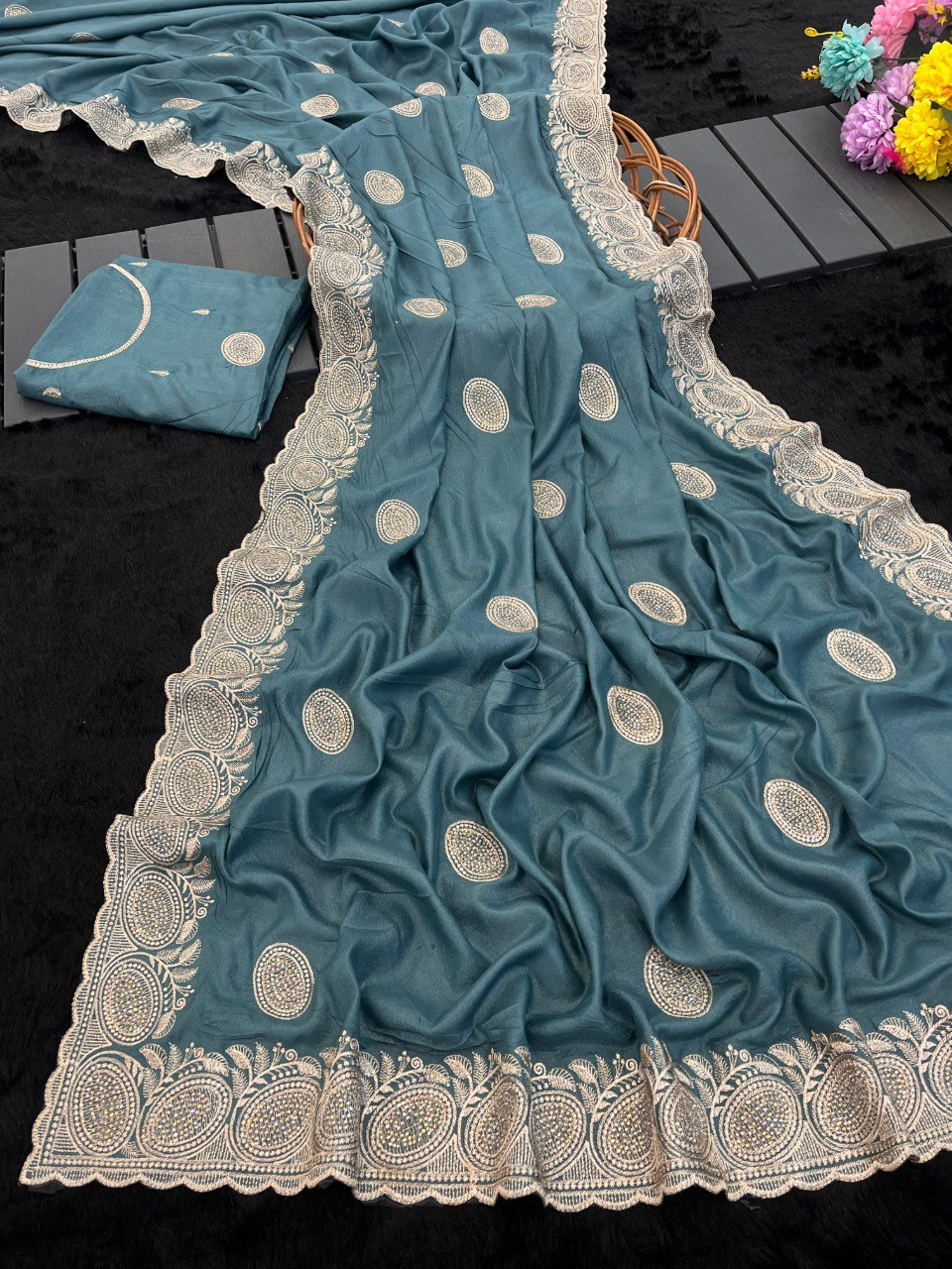 EXCLUSIVE BEAUTIFUL SPECIAL EMBERODERY WORK AND DIAMOND WORK SAREE