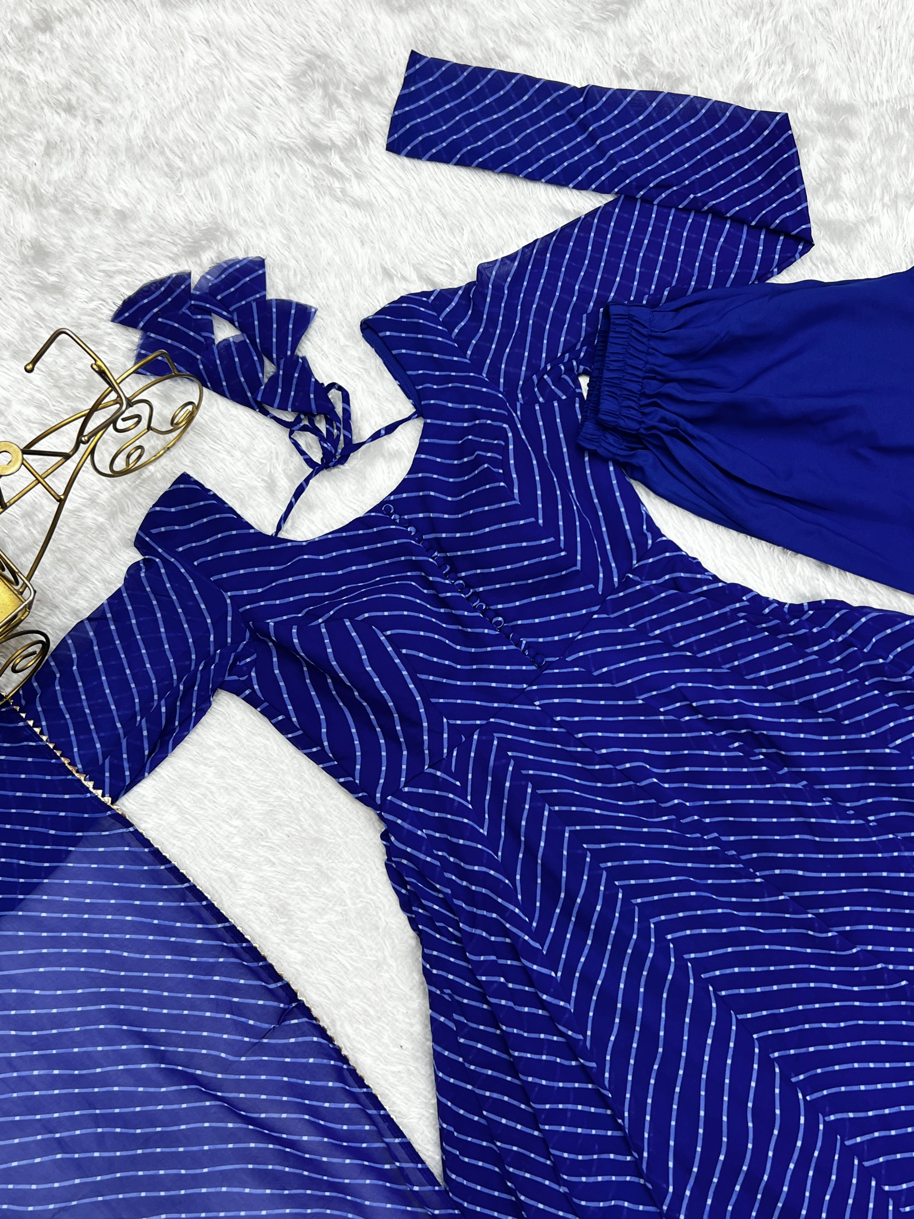 PURE FOX GEORGETTE LAHERIYA PRINT FABRIC FULLY FLAIR ANARKALI,WITH DUPPTA SET,PENT READY TO WEAR