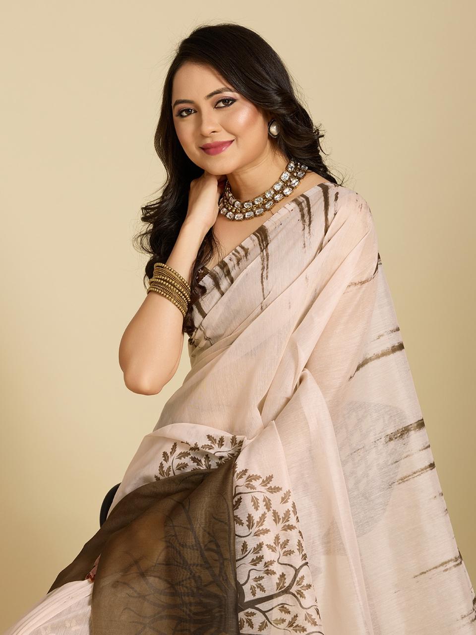 designer cotton linen saree, thoughtfully crafted for all-day comfort and timeless style