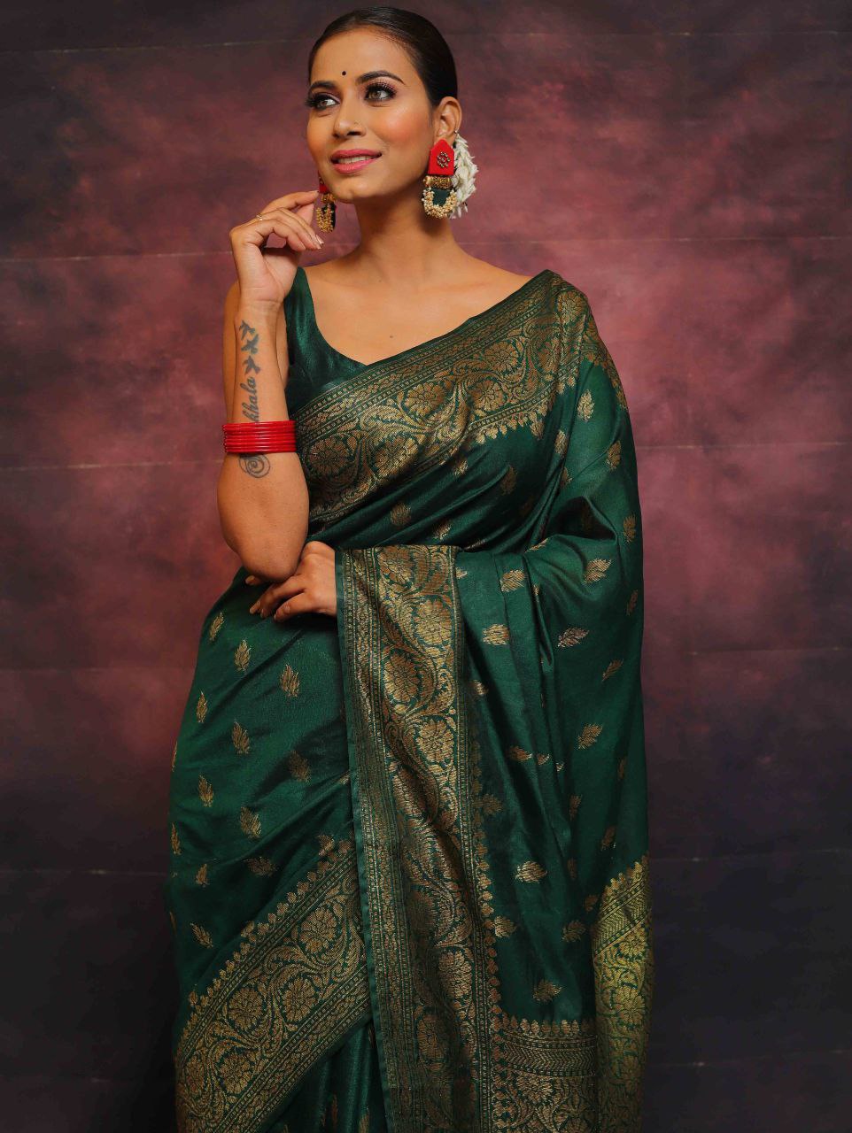 Elegant Banarasi Silk Saree with Rich Golden Zari Work