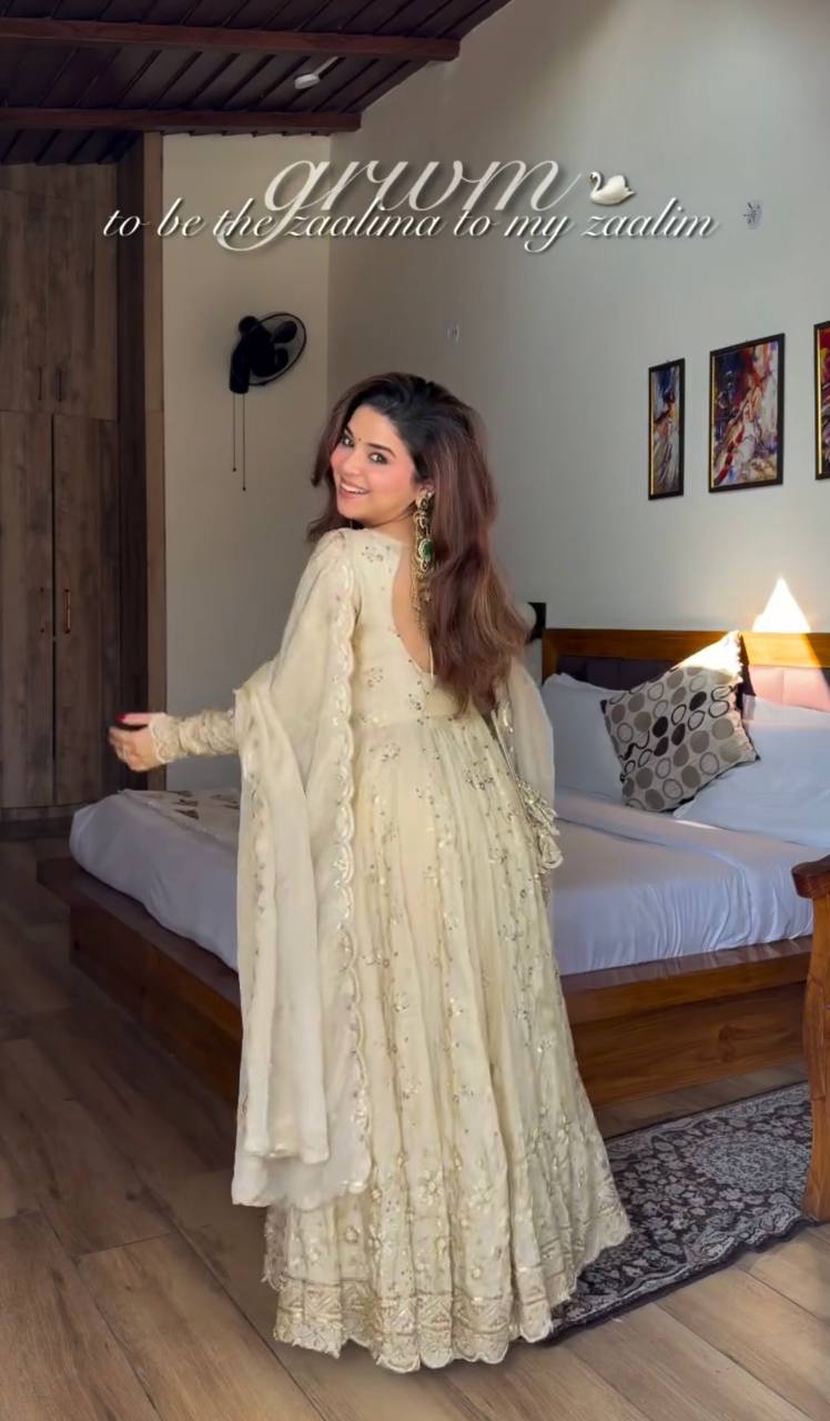 ROYAL DESIGNER Chinon Silk Gown–Pant–Dupatta Set