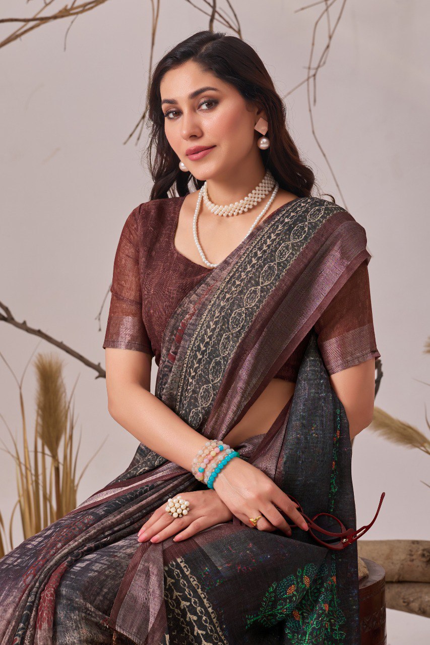 Linen Cotton With Beautiful Digital Printed Patola Saree