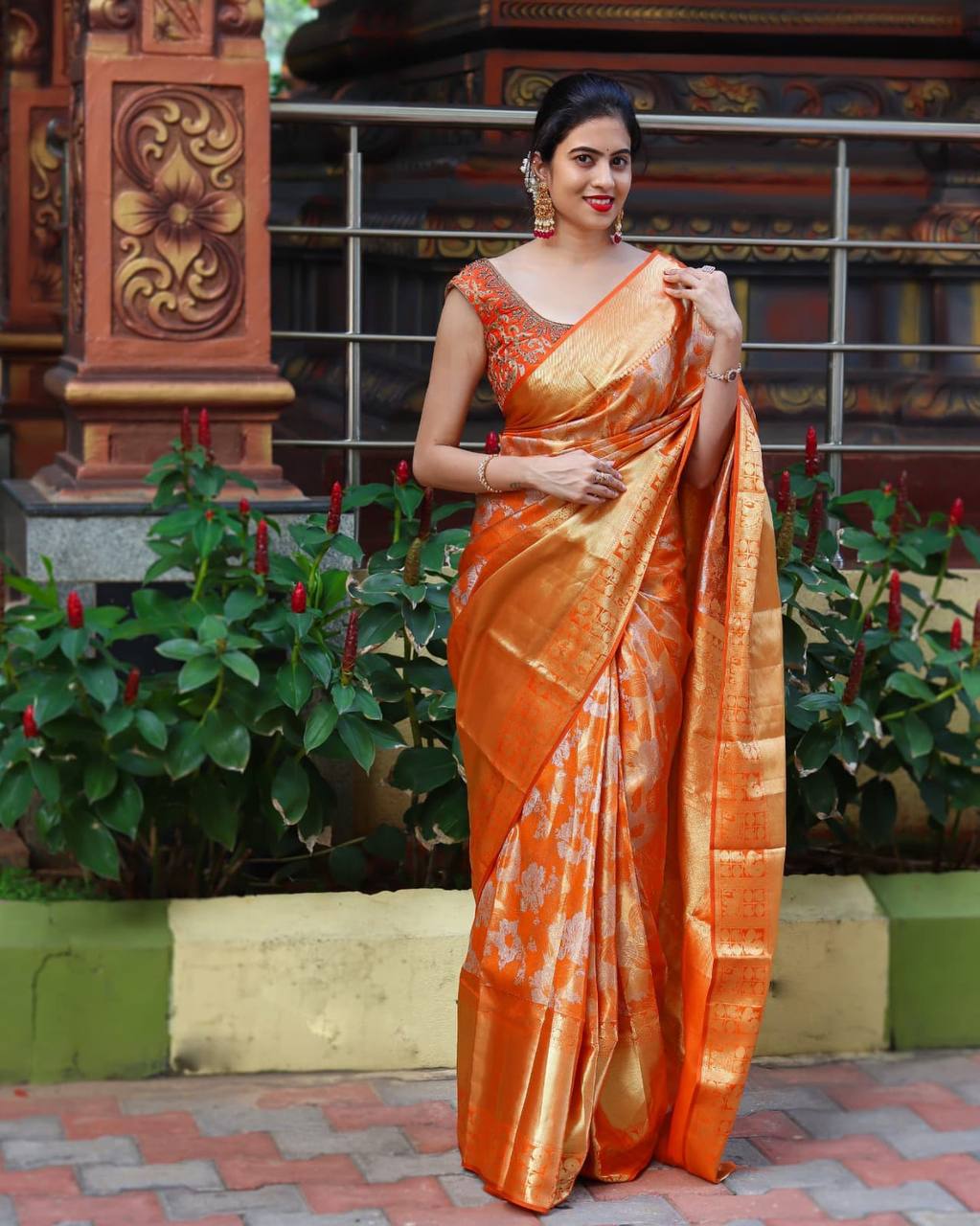 Orange Silk Woven Banarasi Saree
