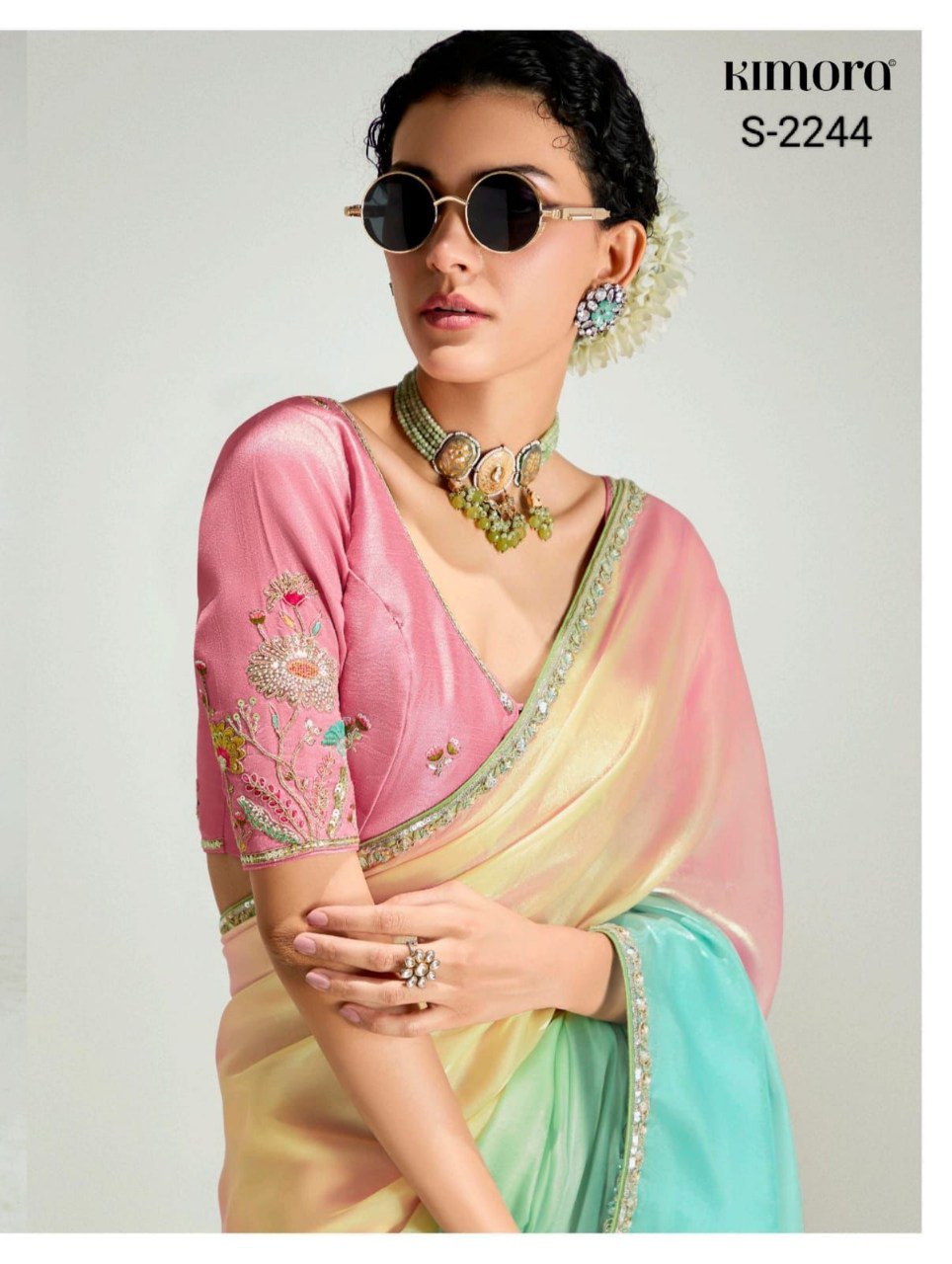 Launching new amazing  Designer Tissue Saree With Embroidered Blouse